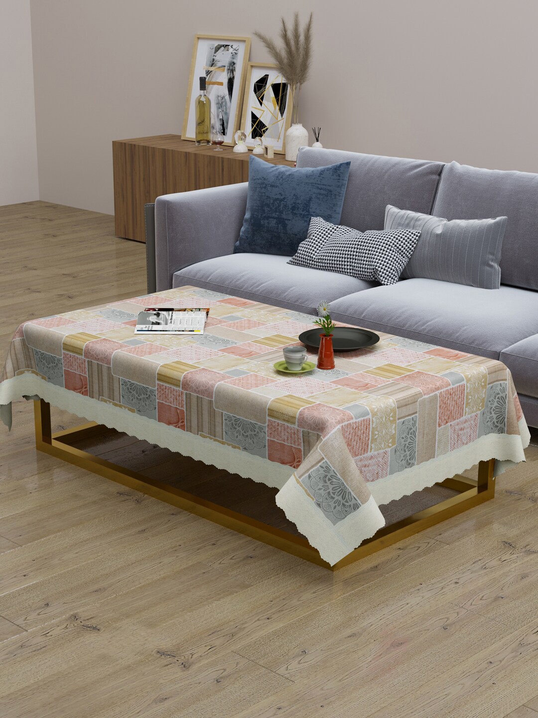 

Clasiko Beige & Grey Geometric Printed 2 Seater Rectangle Table Cover