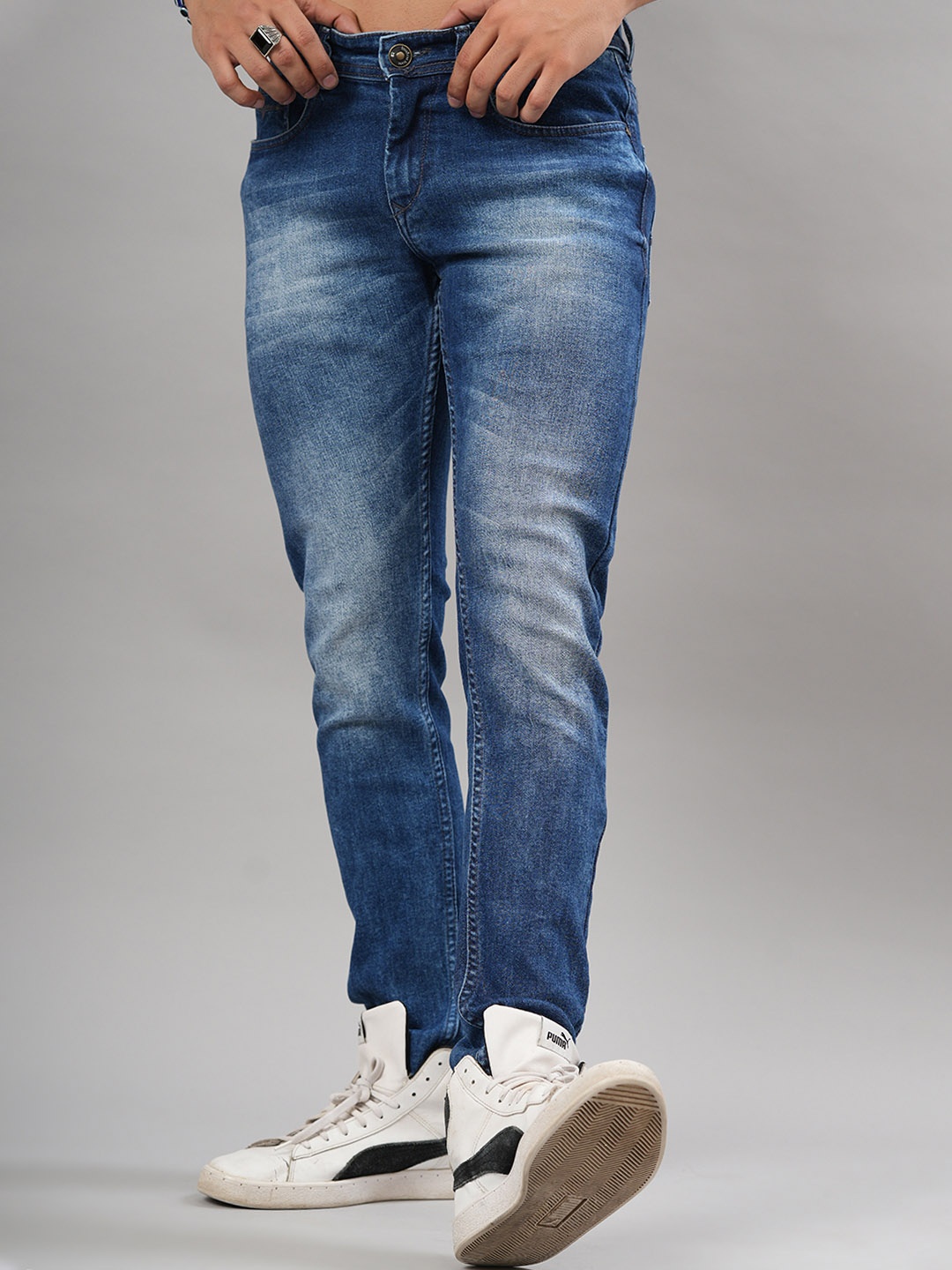 

Tistabene Men Blue Comfort Slim Fit Heavy Fade Dark Shade Stretchable Jeans