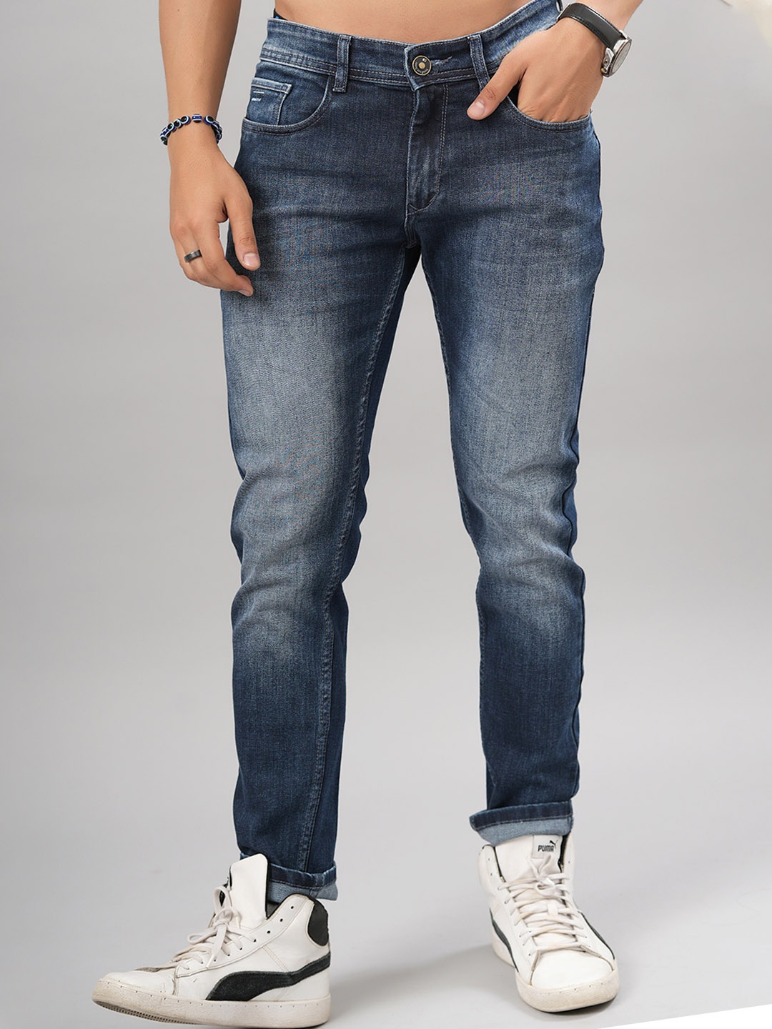 

Tistabene Men Blue Comfort Slim Fit Heavy Fade Stretchable Jeans
