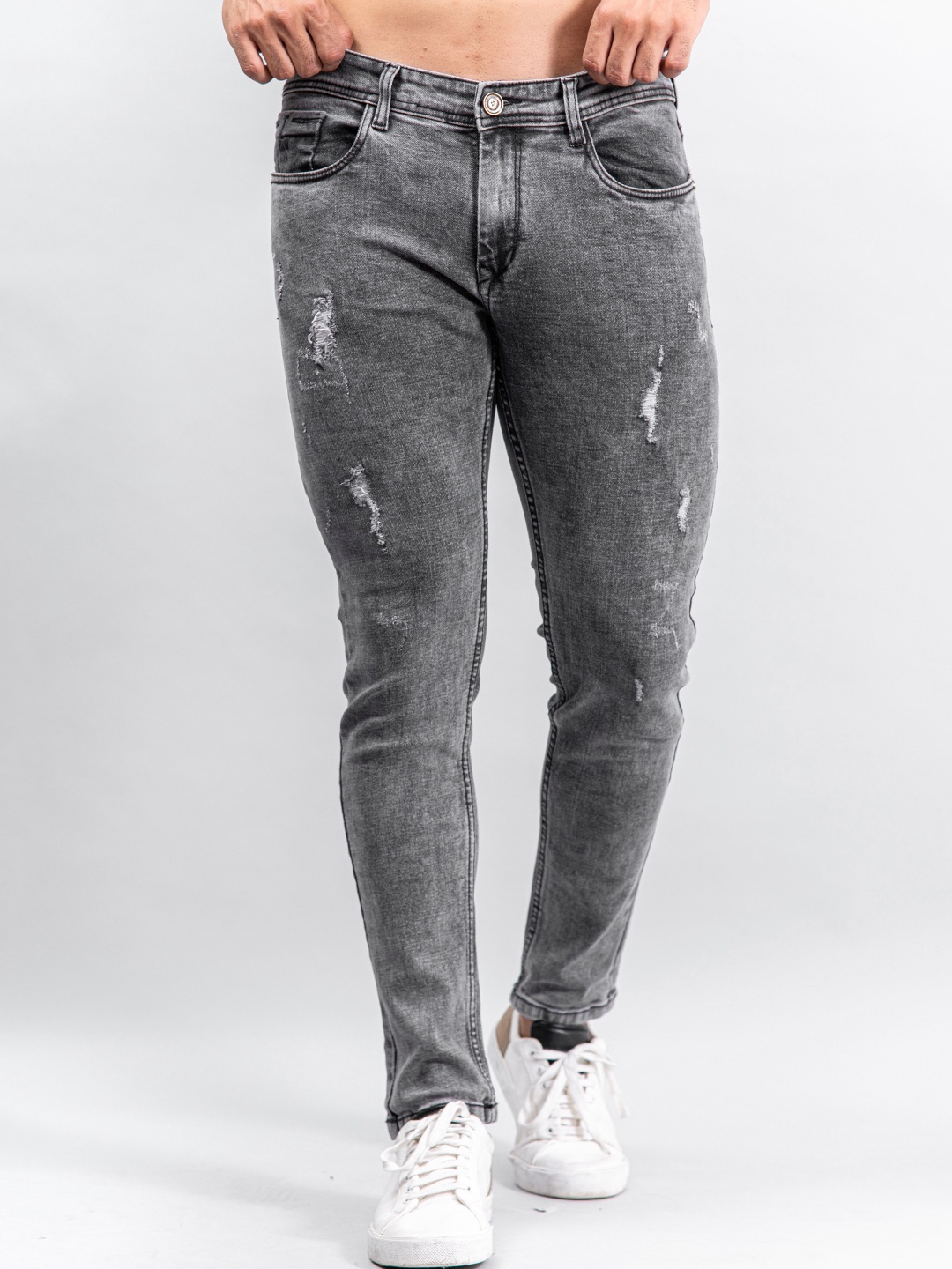 

Tistabene Men Grey Comfort Slim Fit Mildly Distressed Heavy Fade Stretchable Jeans