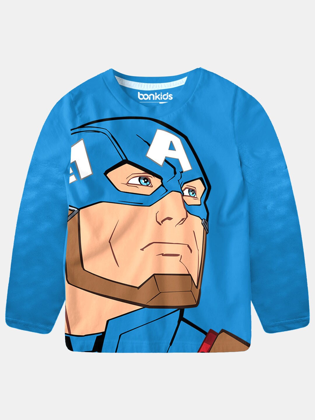 

BONKIDS Boys Blue Captain America Printed Round Neck Cotton T-shirt