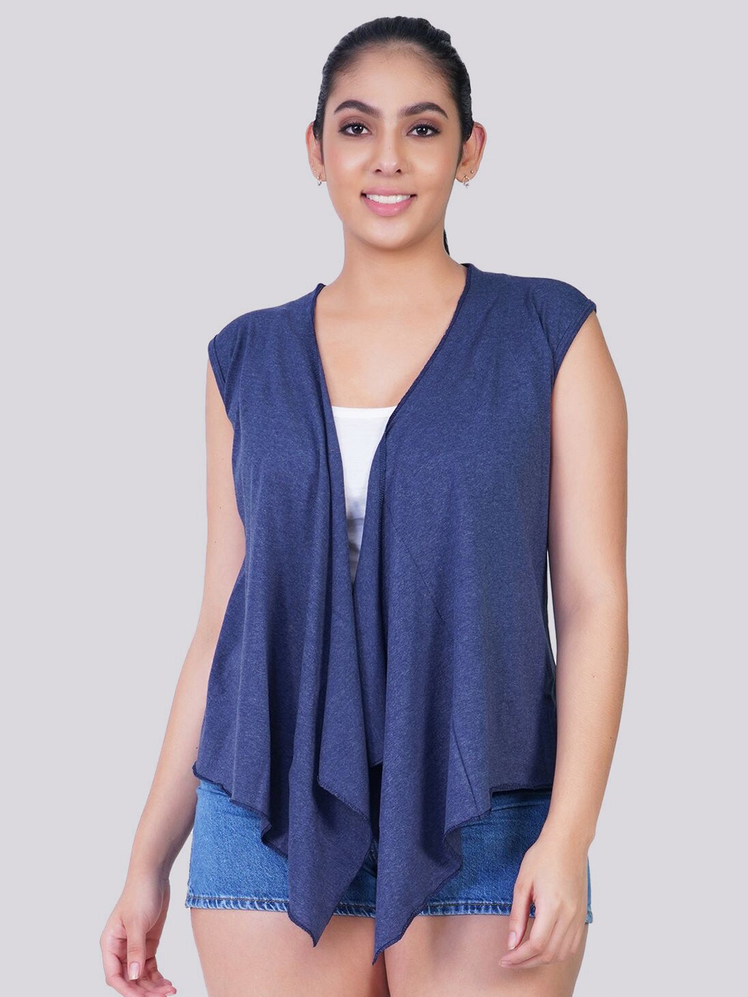 

TEEMOODS Women Navy Blue Monochrome Waterfall Shrug