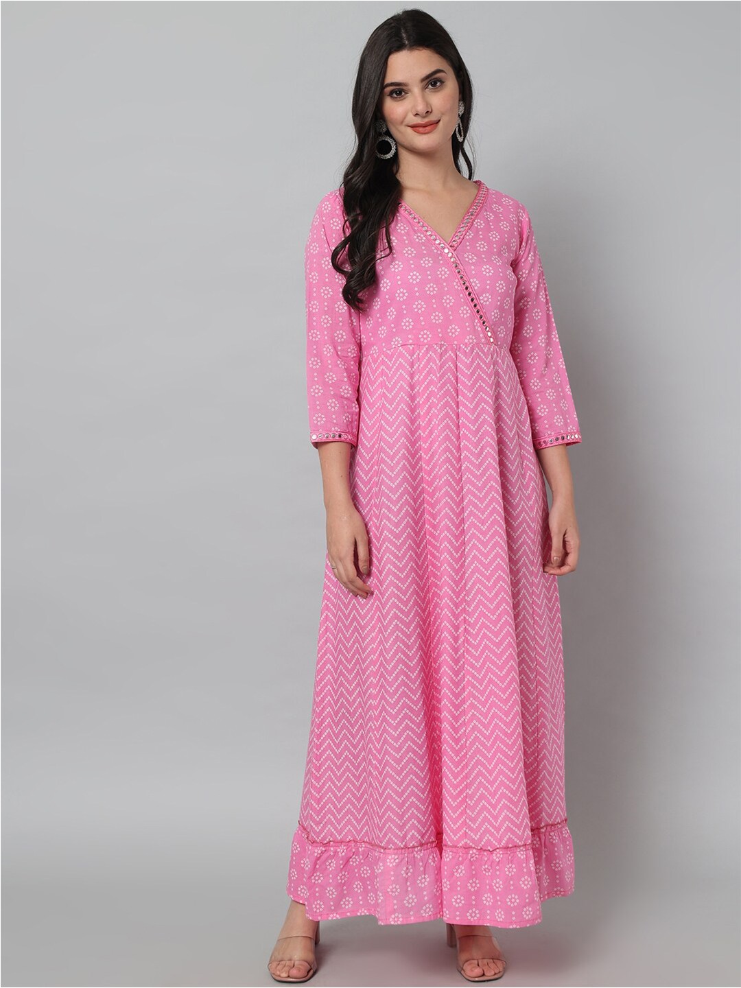 

HELLO DESIGN Pink Printed Cotton Ethnic Maxi Dress