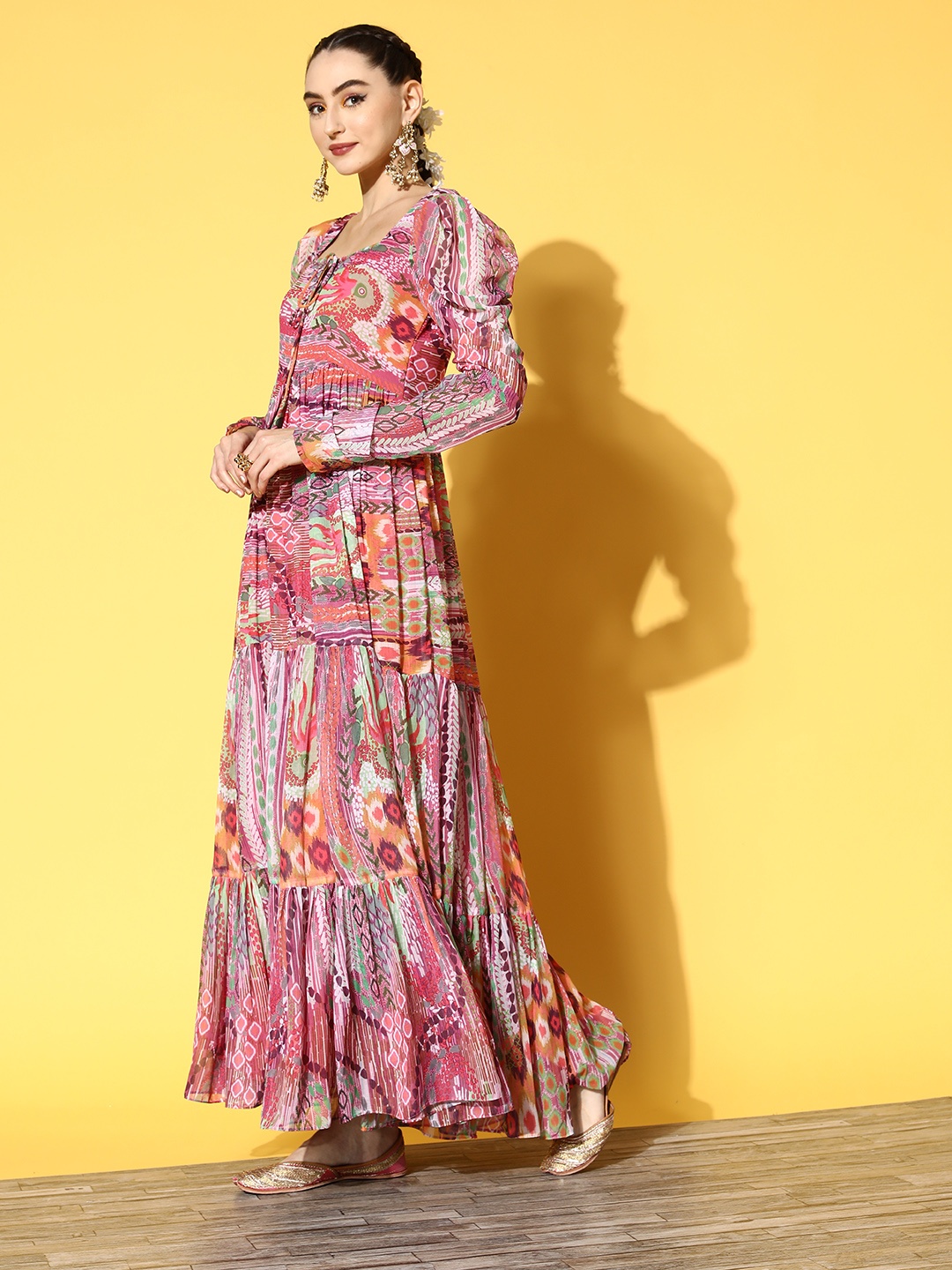 

Inddus Pink Chiffon Maxi Dress