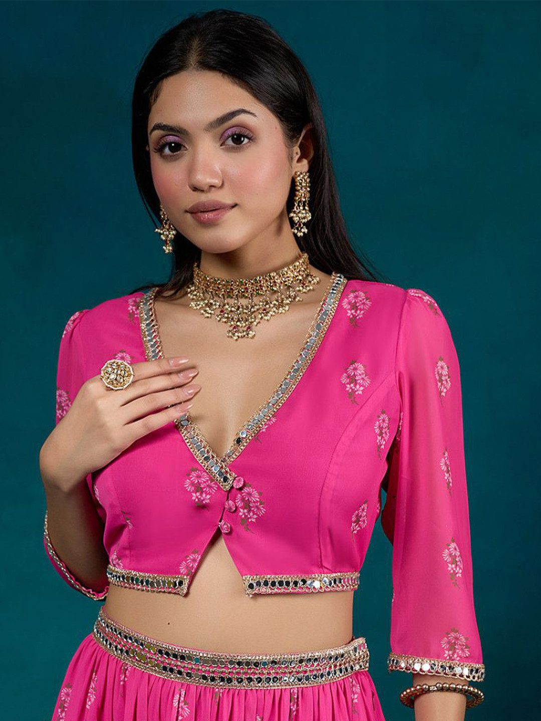 

Alaya By Stage3 Pink Floral Printed Georgette Crop Top