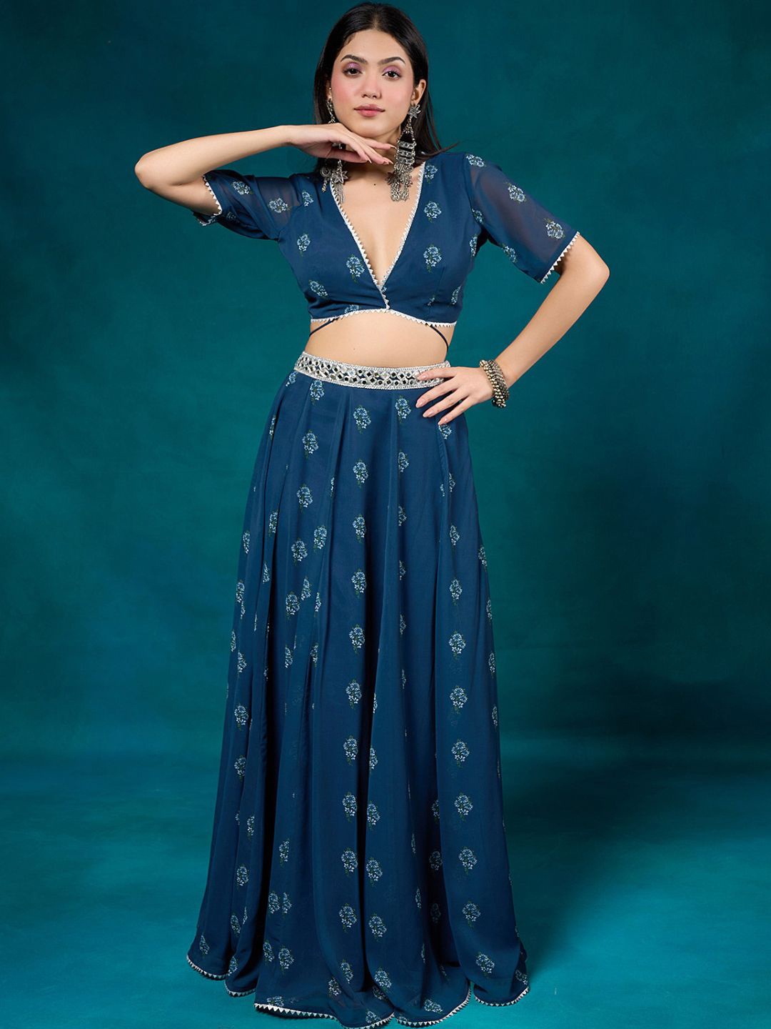 

Alaya By Stage3 Women Navy Blue Floral Lehenga Skirt