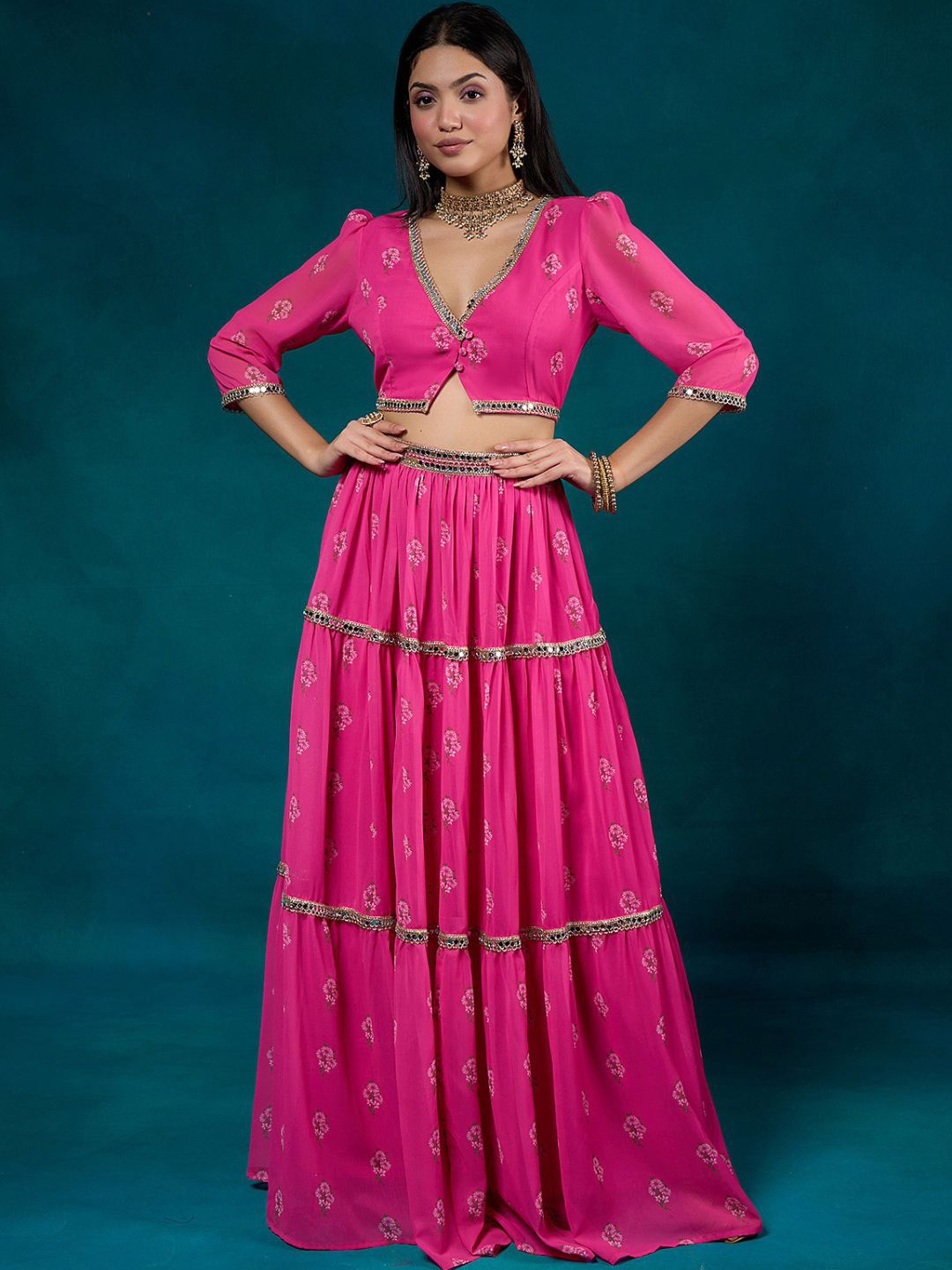 

Alaya By Stage3 Women Pink & Gold-Toned Printed Maxi Skirts