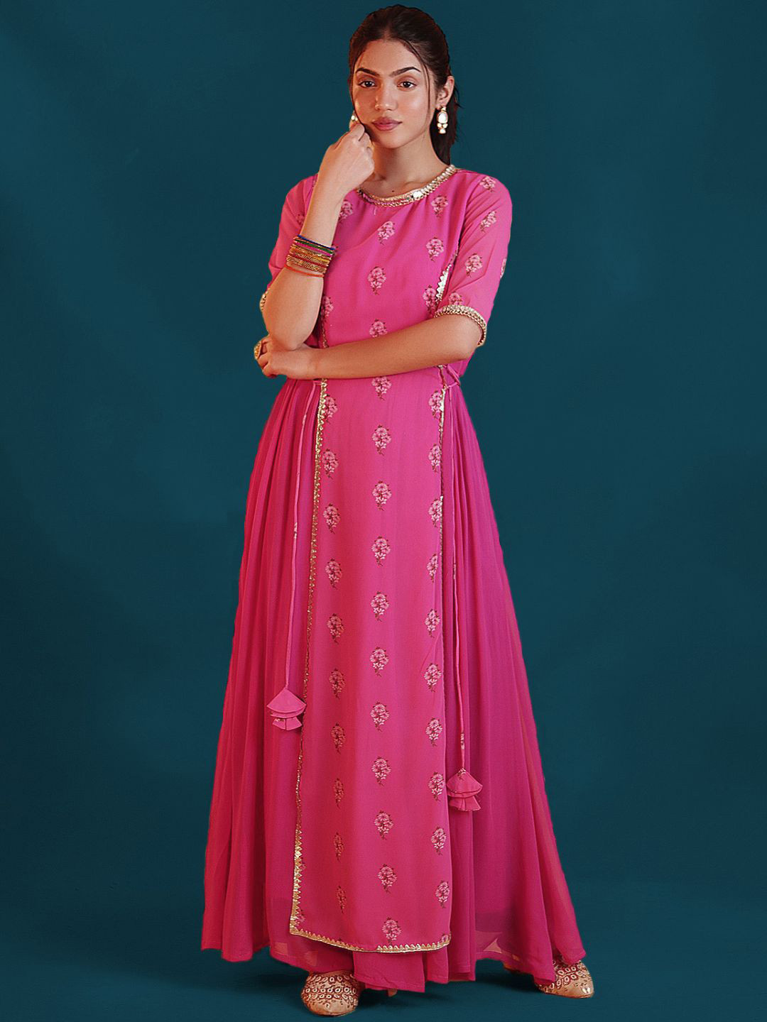

Alaya By Stage3 Women Pink Floral Printed Georgette Anarkali Kurta