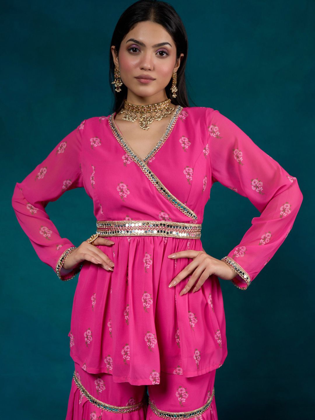 

Alaya By Stage3 Women Pink Printed Flared Sleeves Georgette Anarkali Kurta