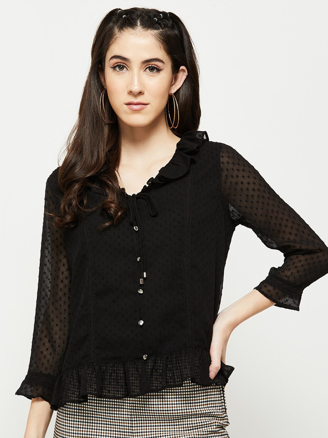 

max Black Ruffles Shirt Style Top