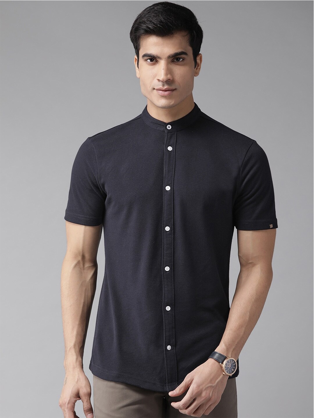 

Hubberholme Men Navy Blue Pure Cotton Contemporary Casual Shirt