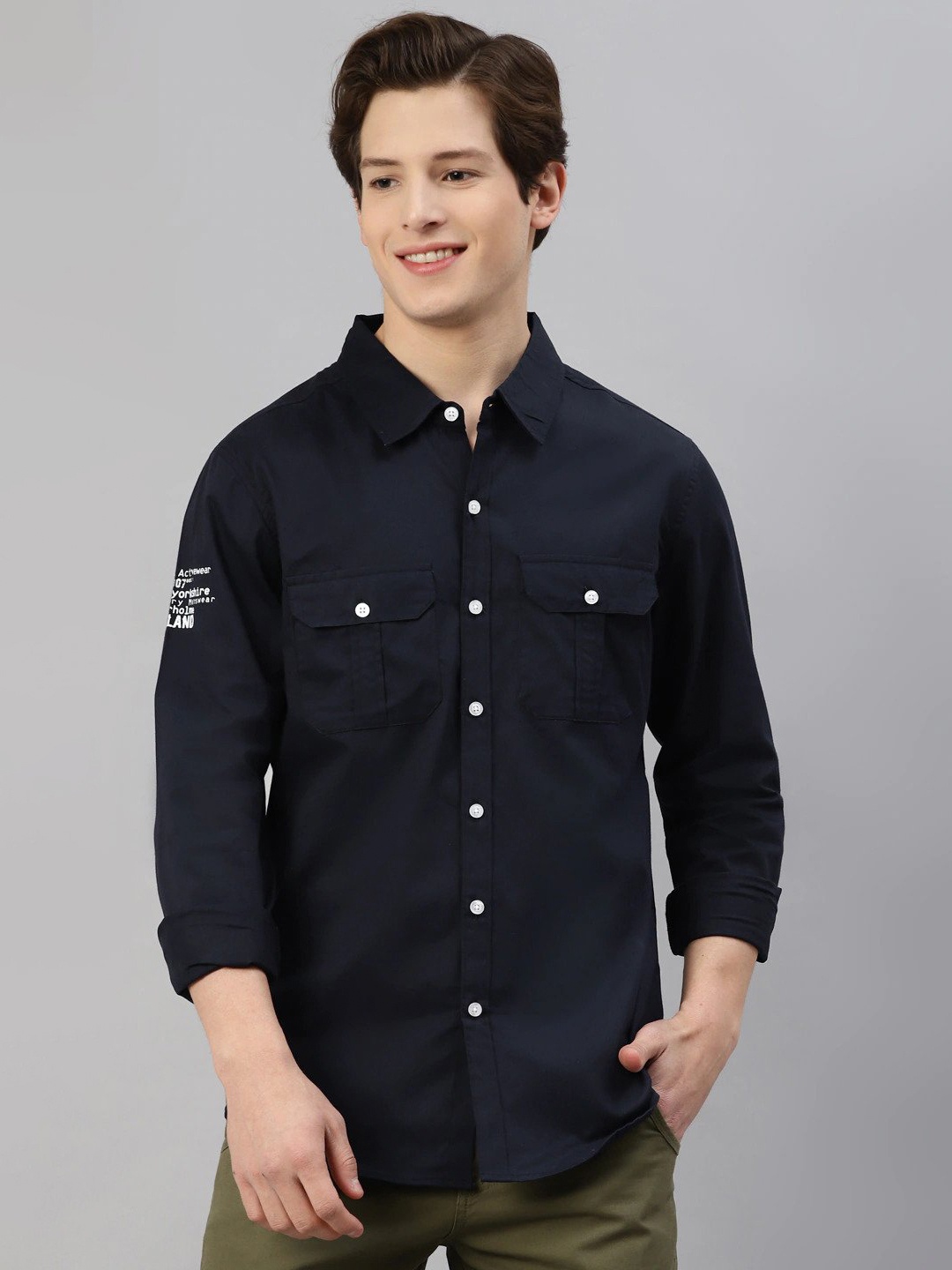 

Hubberholme Men Navy Blue Pure Cotton Classic Casual Shirt