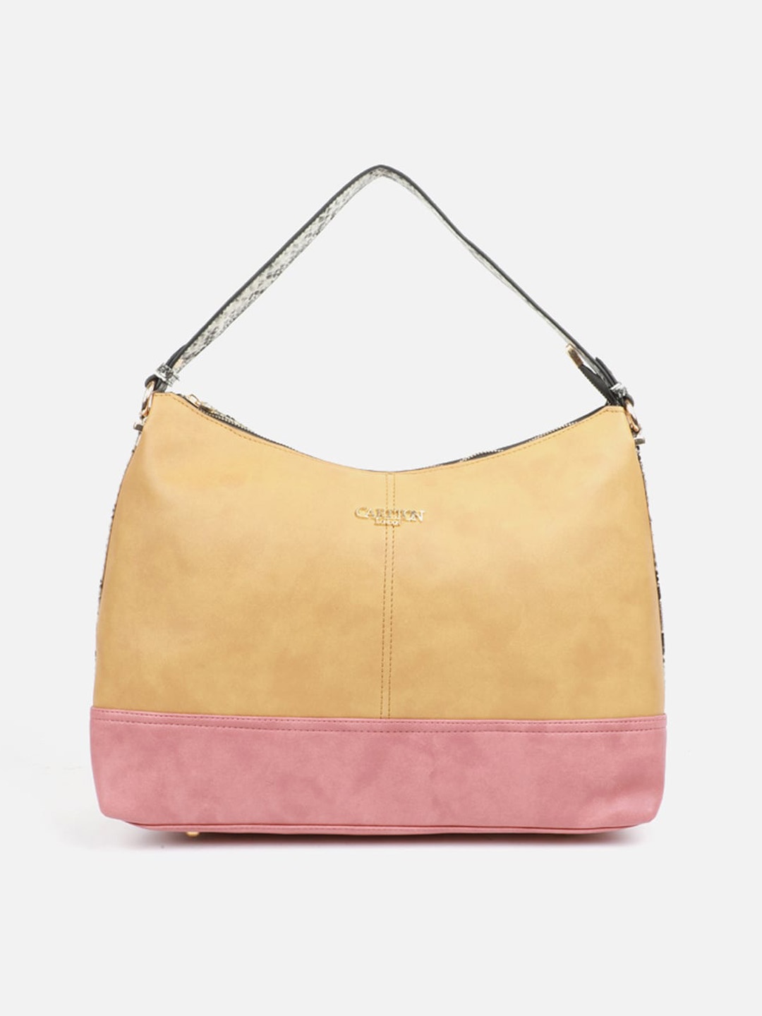 

Carlton London Women Beige & Pink Colourblocked Structured Hobo Bag