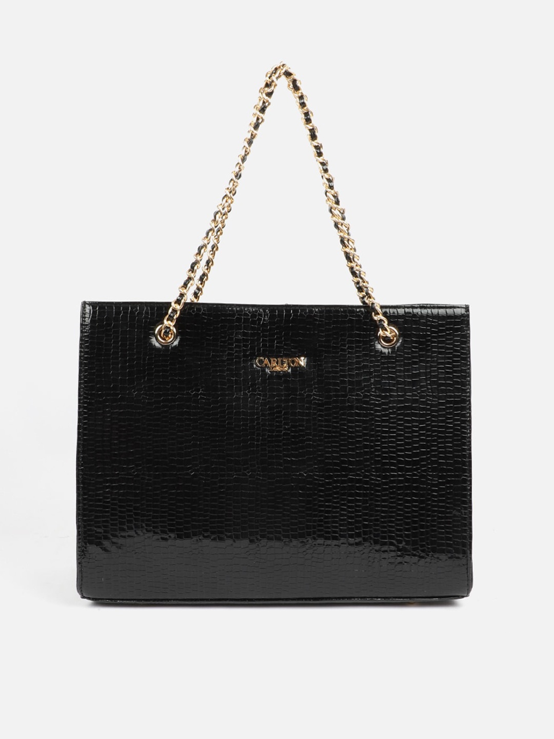 Carlton London Women Black Textured Oversized Handheld Bag