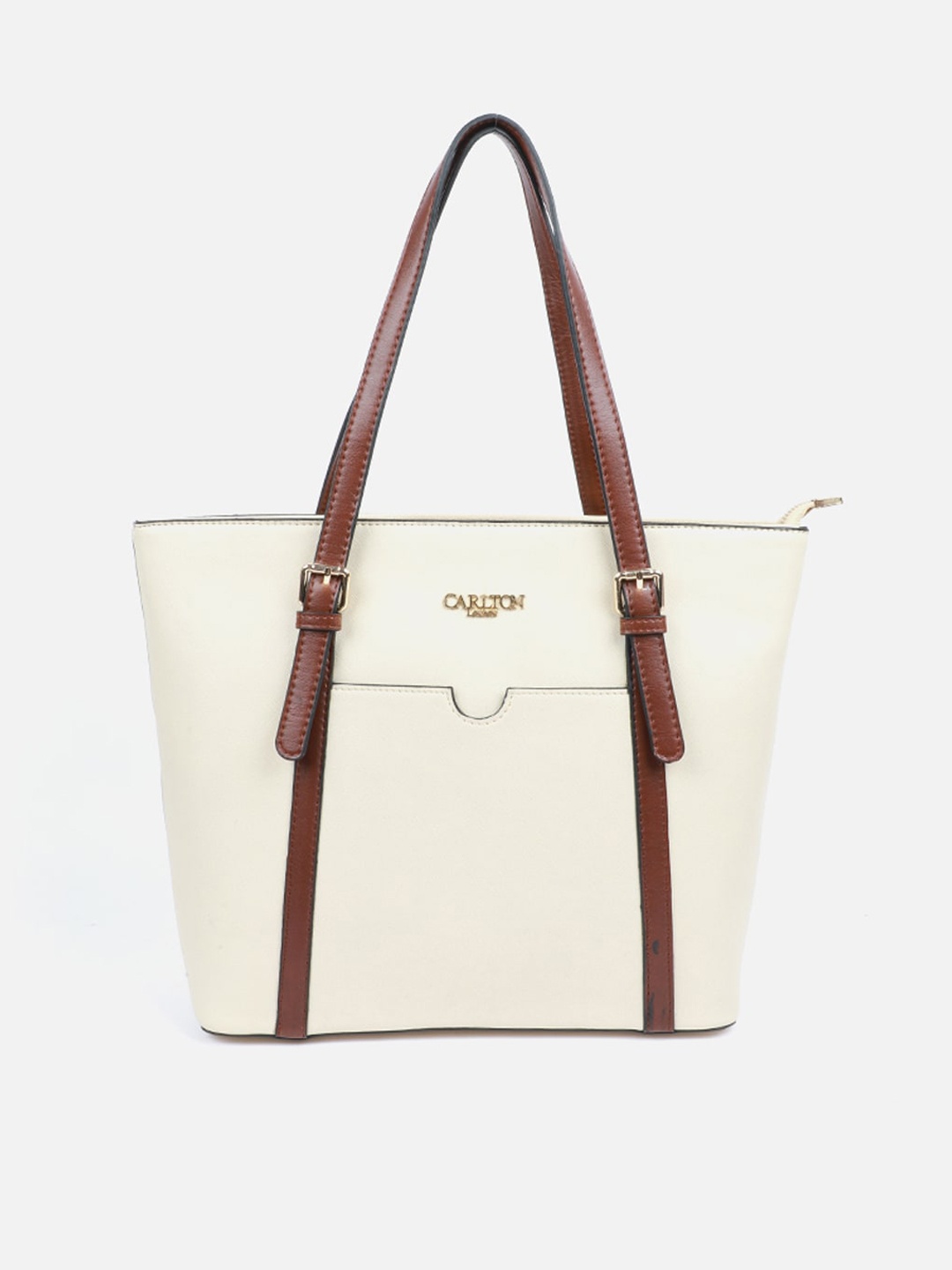 

Carlton London Women White & Brown Textured Synthetic Tote Bag
