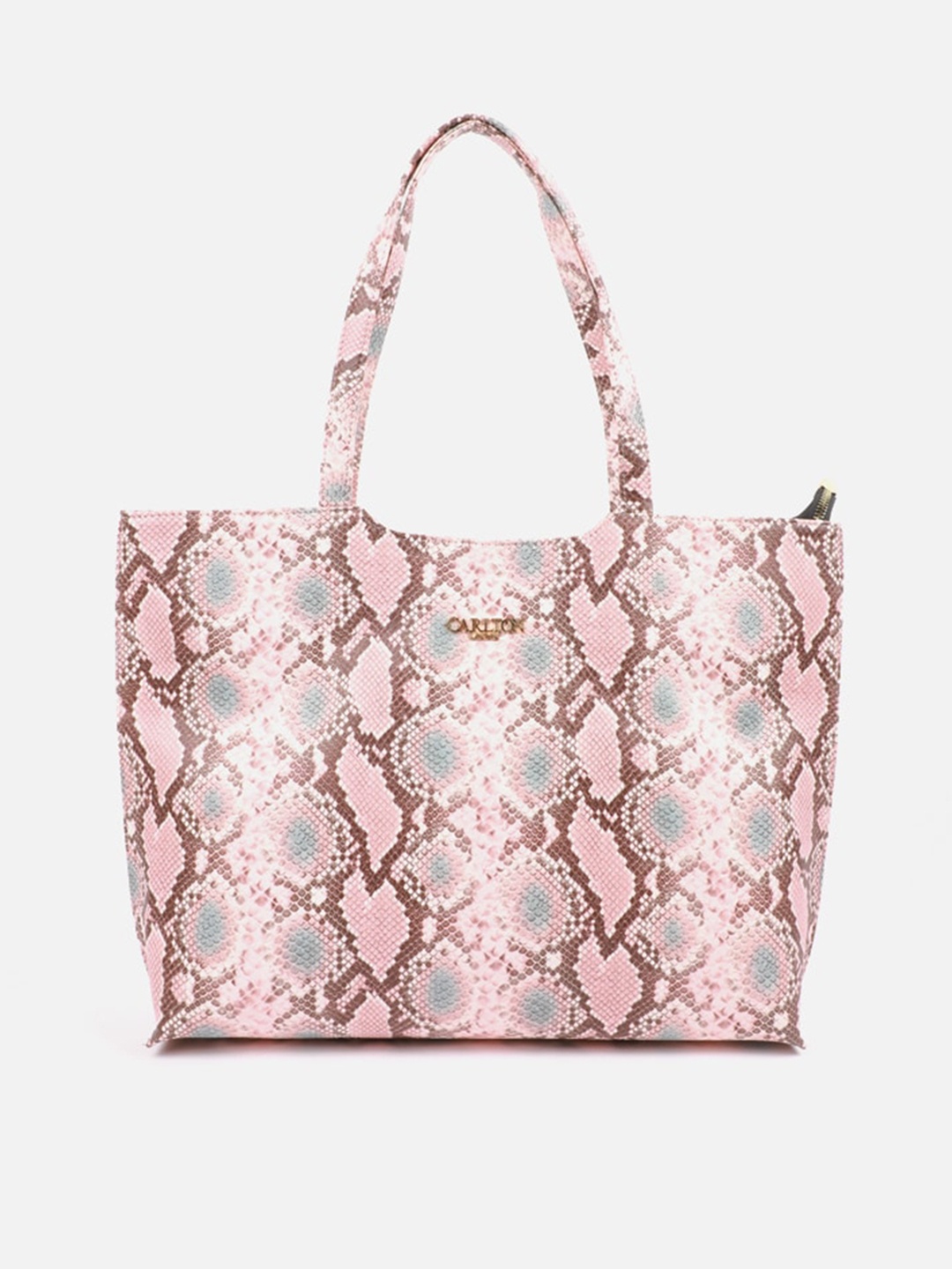 Carlton London Women Pink & Brown Animal Printed Shopper Tote Bag
