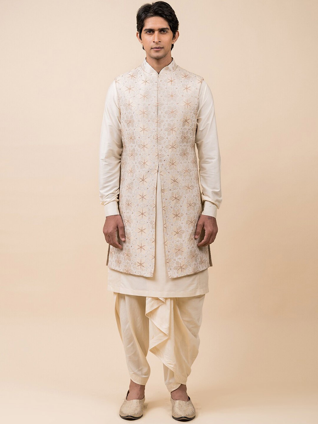 

Tasva Men Off White Embroidered Sherwani Set