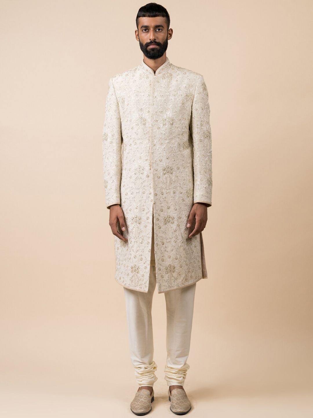 

Tasva Men Off White Embroidered Sherwani Set