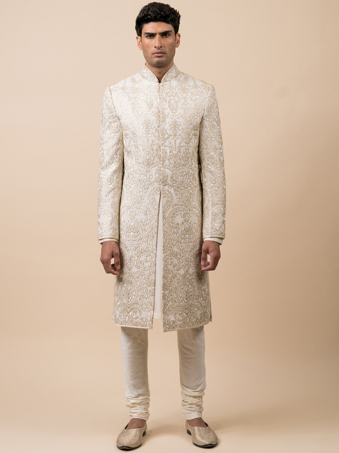

Tasva Men Off White Embroidered Sherwani Set