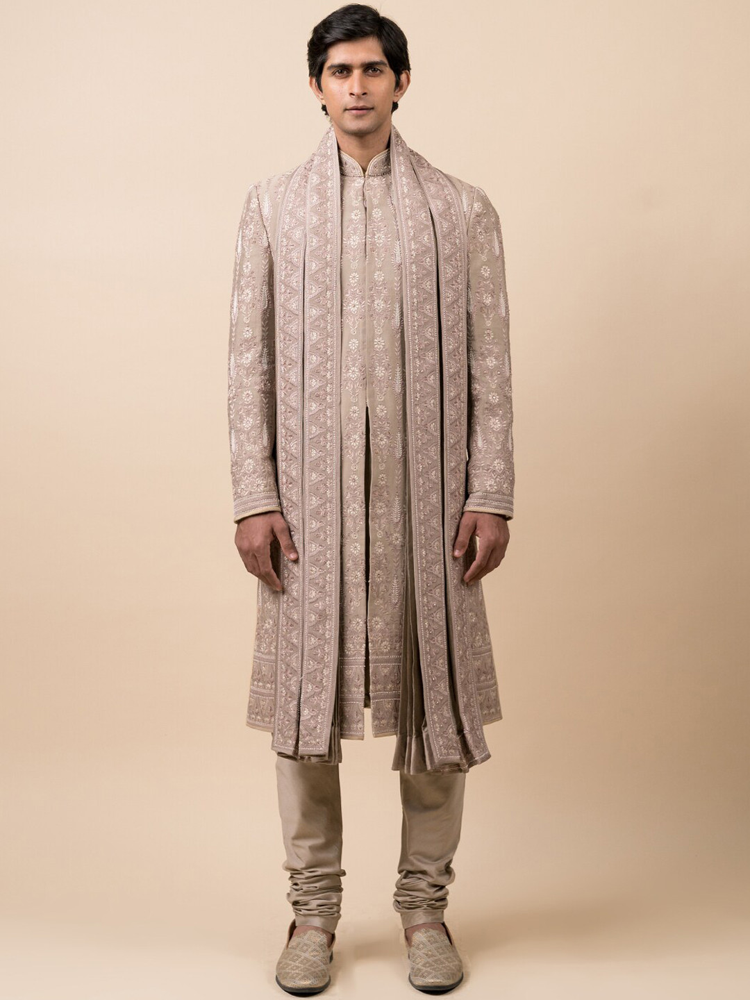 

Tasva Men Grey Embroidered Sherwani Set