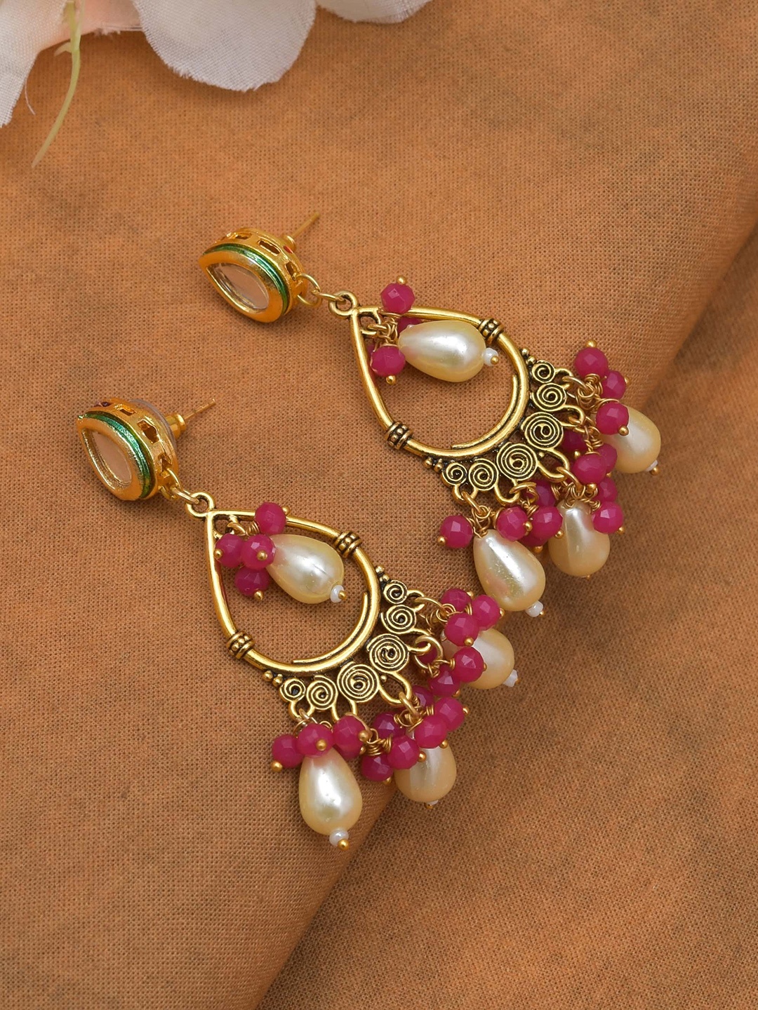 

ROHINIKA Gold-Plated Pink Classic Drop Earrings