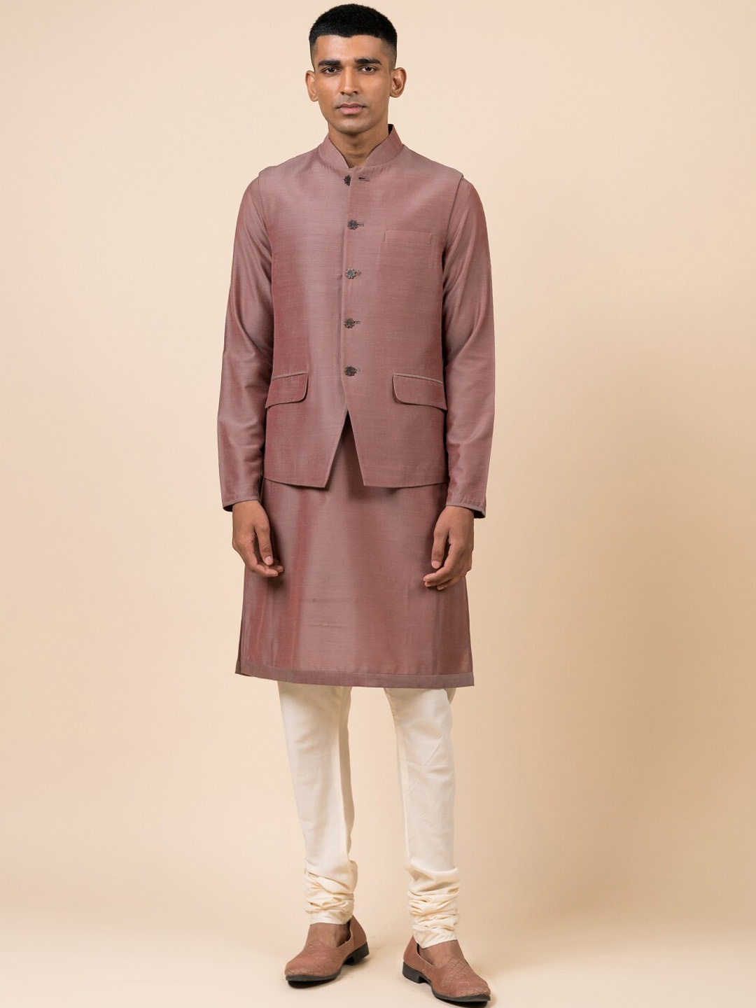 

Tasva Men Pink Solid Nehru Jacket