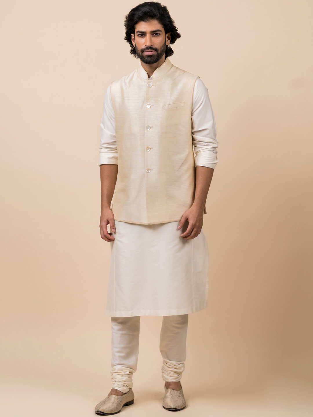 

Tasva Men Gold-Toned Woven Design Nehru Jacket