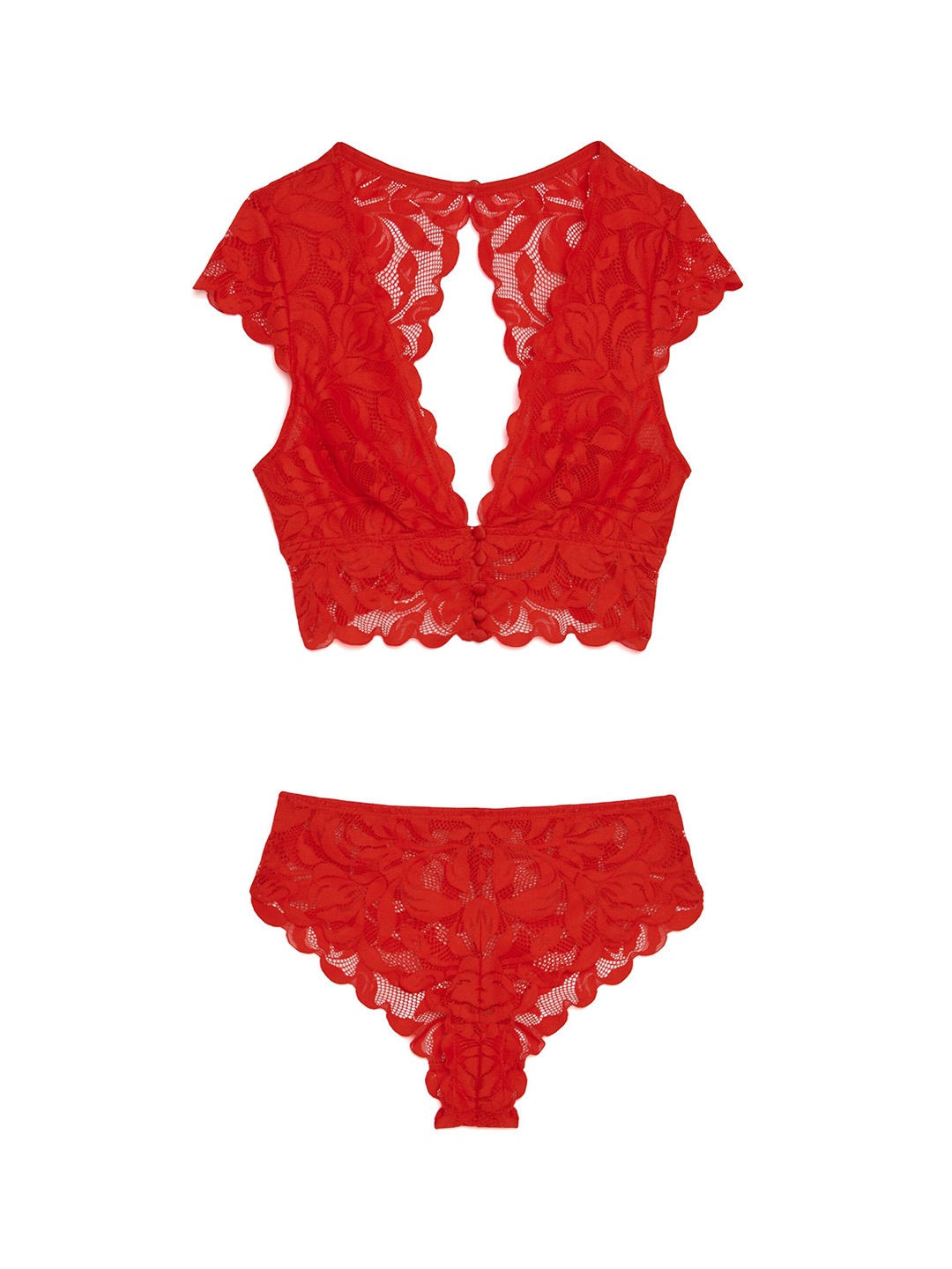 

La Vie en Rose Women Red Self Design Lingerie Set