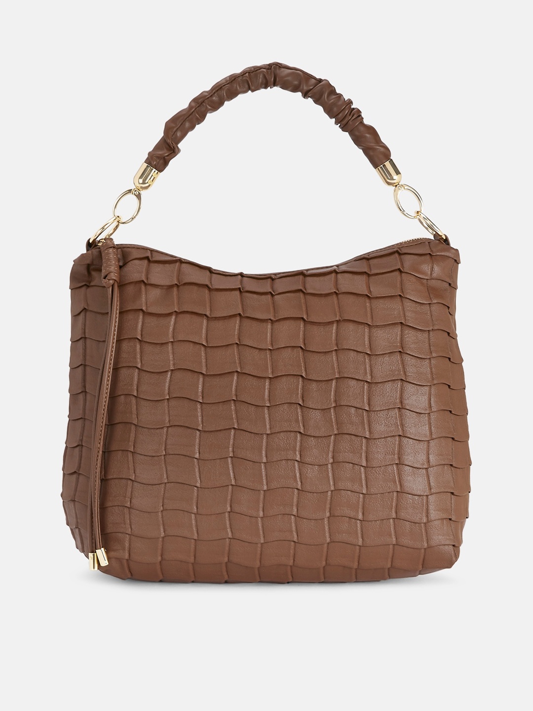 

Forever Glam by Pantaloons Brown Textured Structured Hobo Bag with Tasselled
