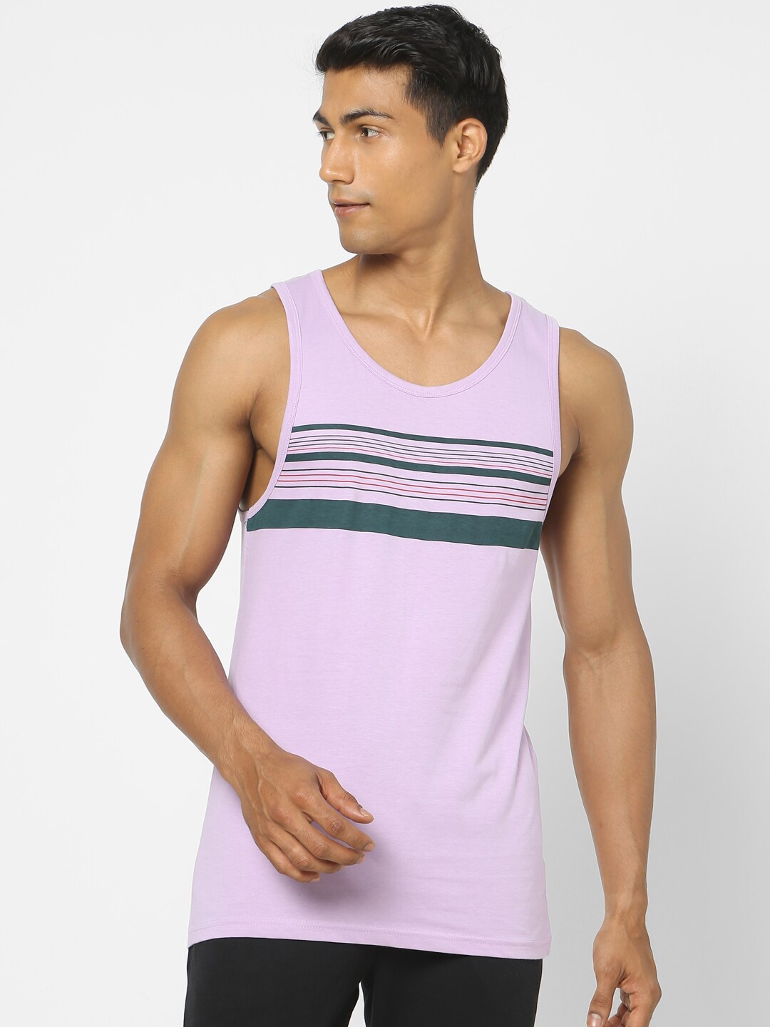 

Ajile by Pantaloons Men Mauve Striped Cotton Innerwear Vests