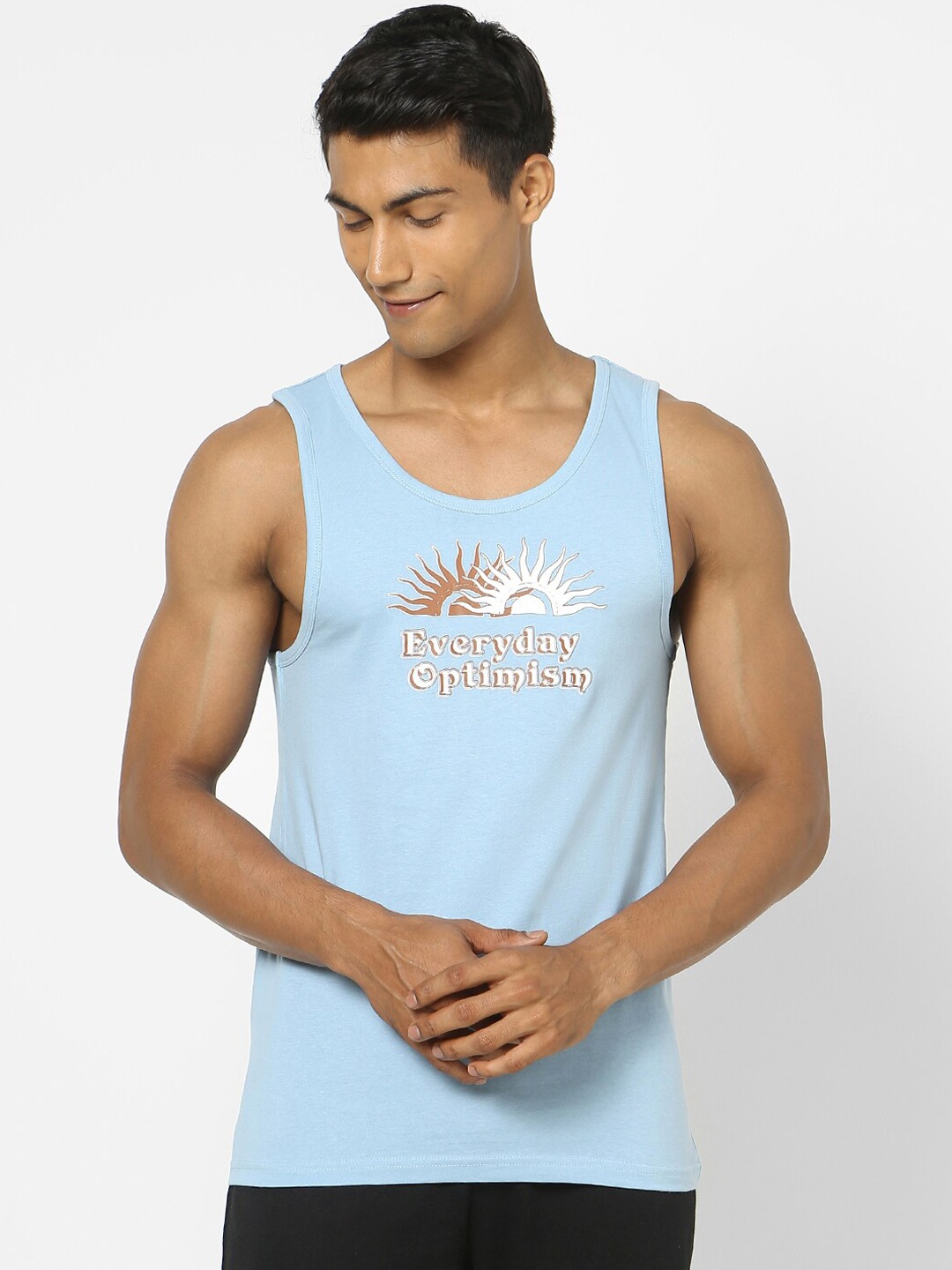 

Ajile by Pantaloons Men Blue Solid Cotton Innerwear Vests