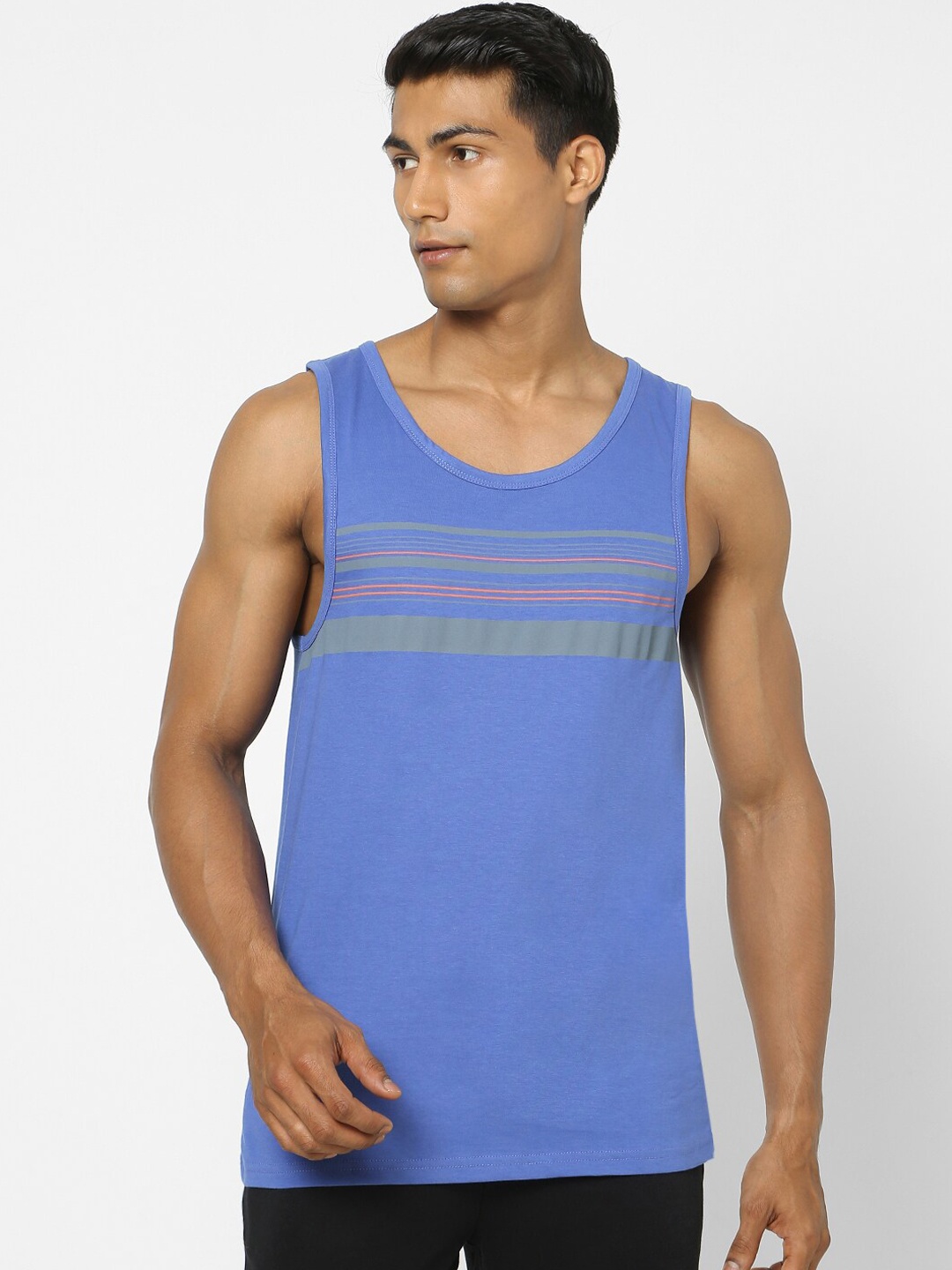 

Ajile by Pantaloons Men Blue Striped Cotton Innerwear Vest