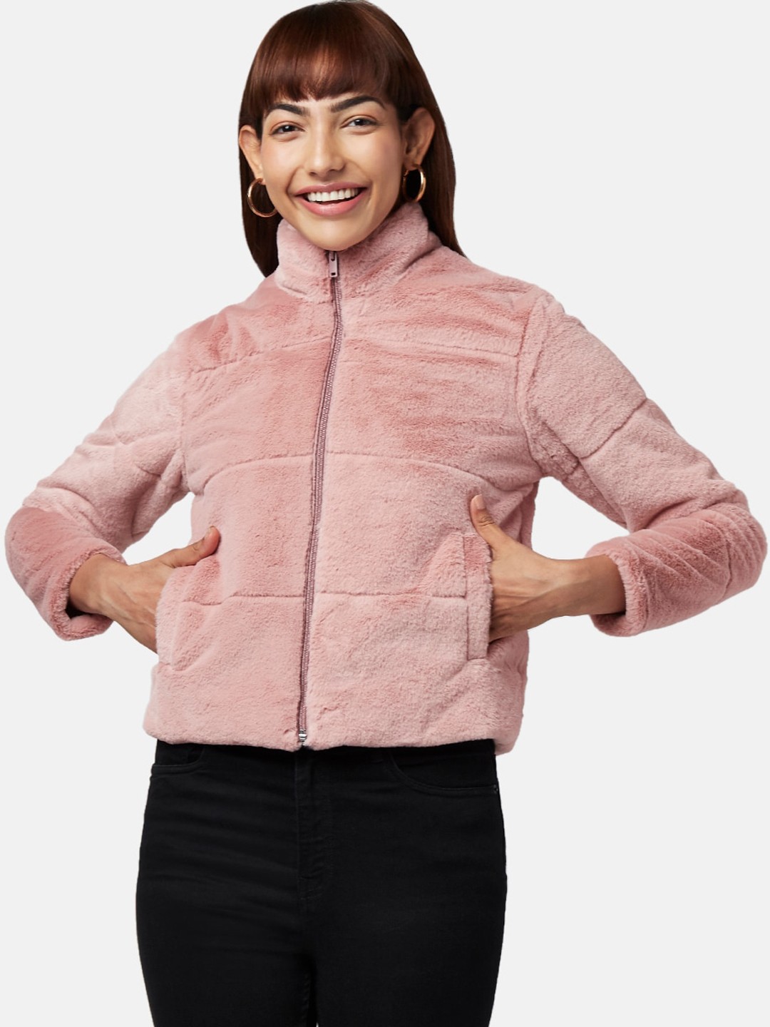 

Honey by Pantaloons Women Pink Crop Bomber Jacket
