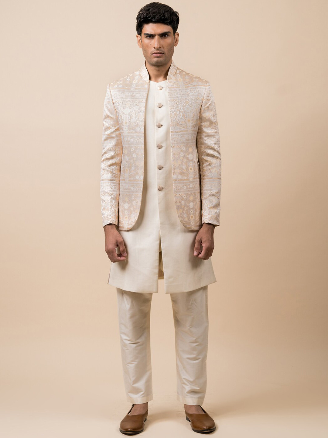 

Tasva Men Beige Embroidered Sherwani Set
