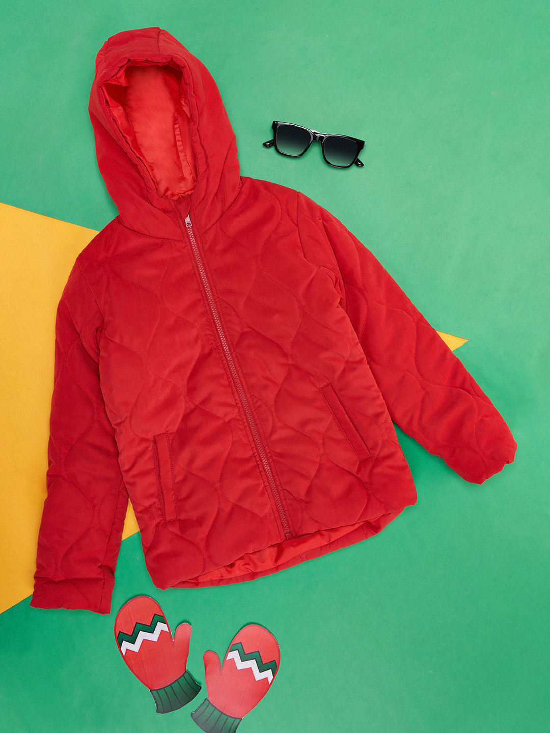 

Pantaloons Junior Girls Coral Navy Blue Colourblocked Puffer Jacket