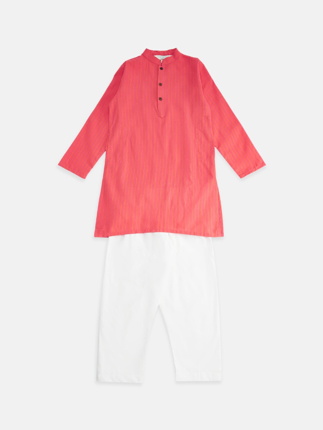 

indus route by Pantaloons Boys Pink & White Striped Pure Cotton Kurta with Pyjama