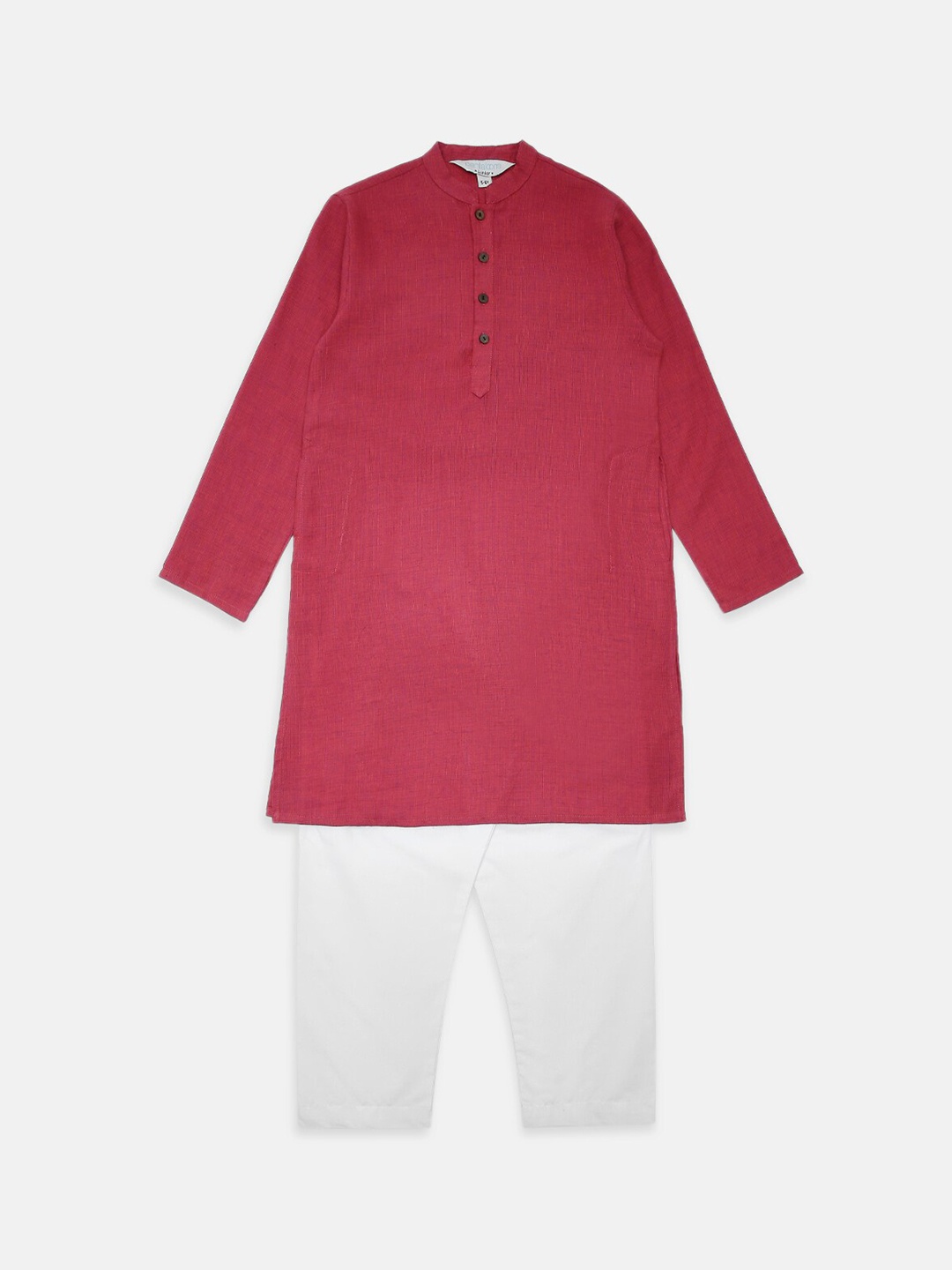

indus route by Pantaloons Boys Pink & White Pure Cotton Kurta with Pyjama