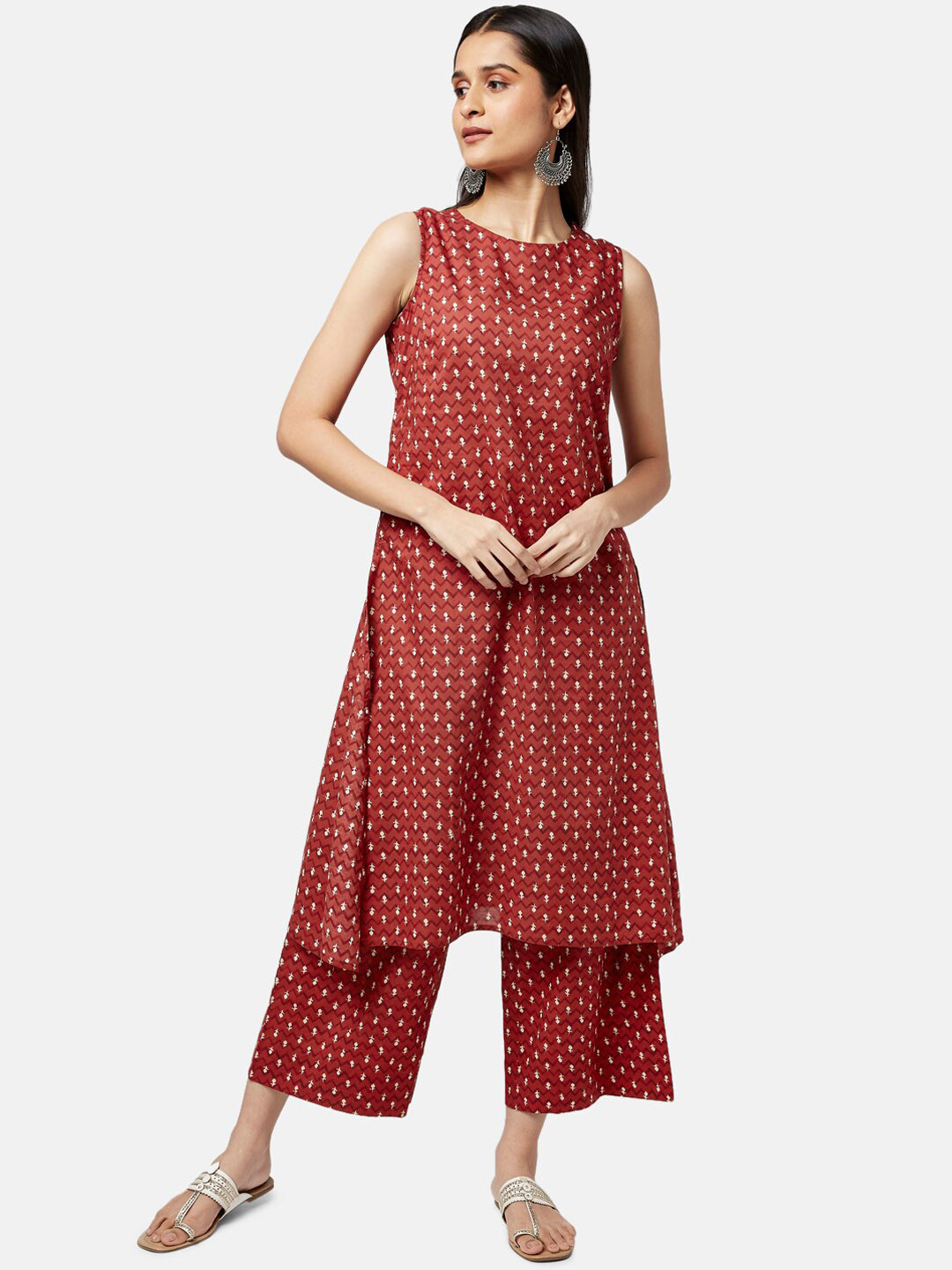 

RANGMANCH BY PANTALOONS Women Rust Ethnic Motifs Printed Pure Cotton Kurta with Palazzos