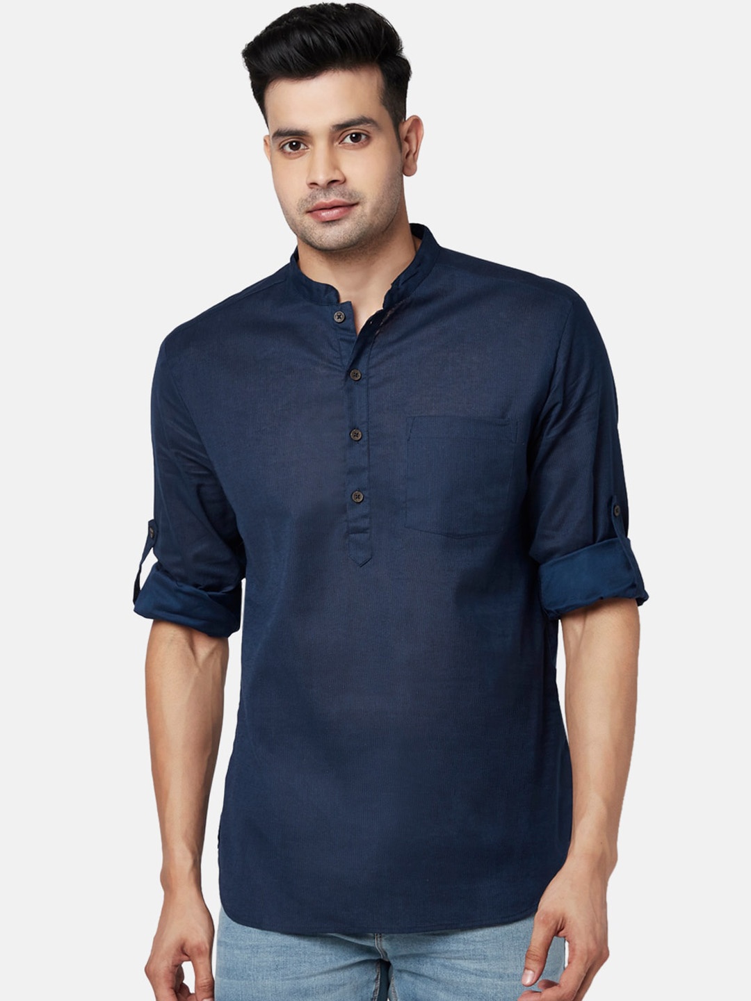 

indus route by Pantaloons Men Blue Solid Short Kurta