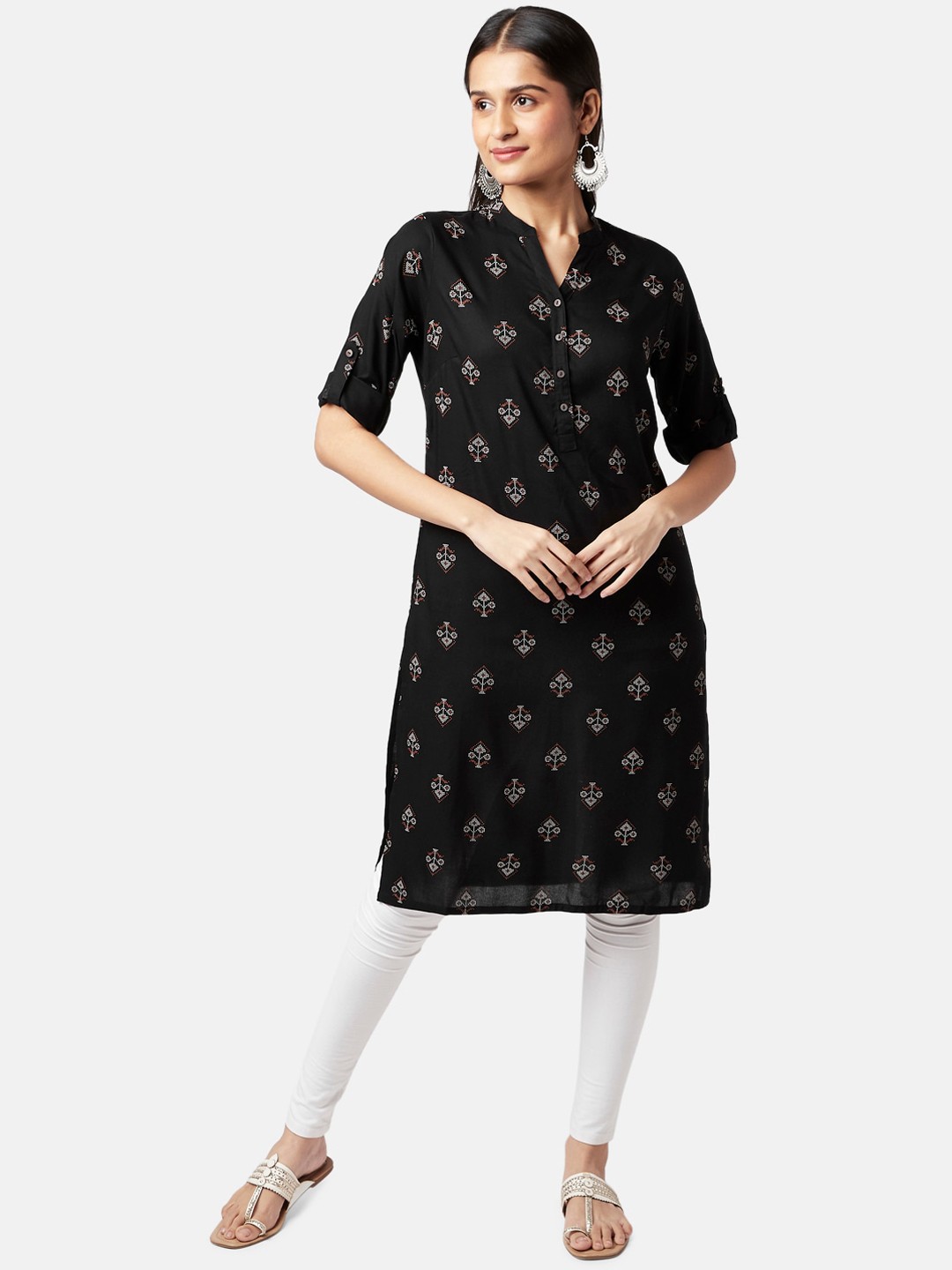 

RANGMANCH BY PANTALOONS Women Black & White Ethnic Motifs Printed Kurta