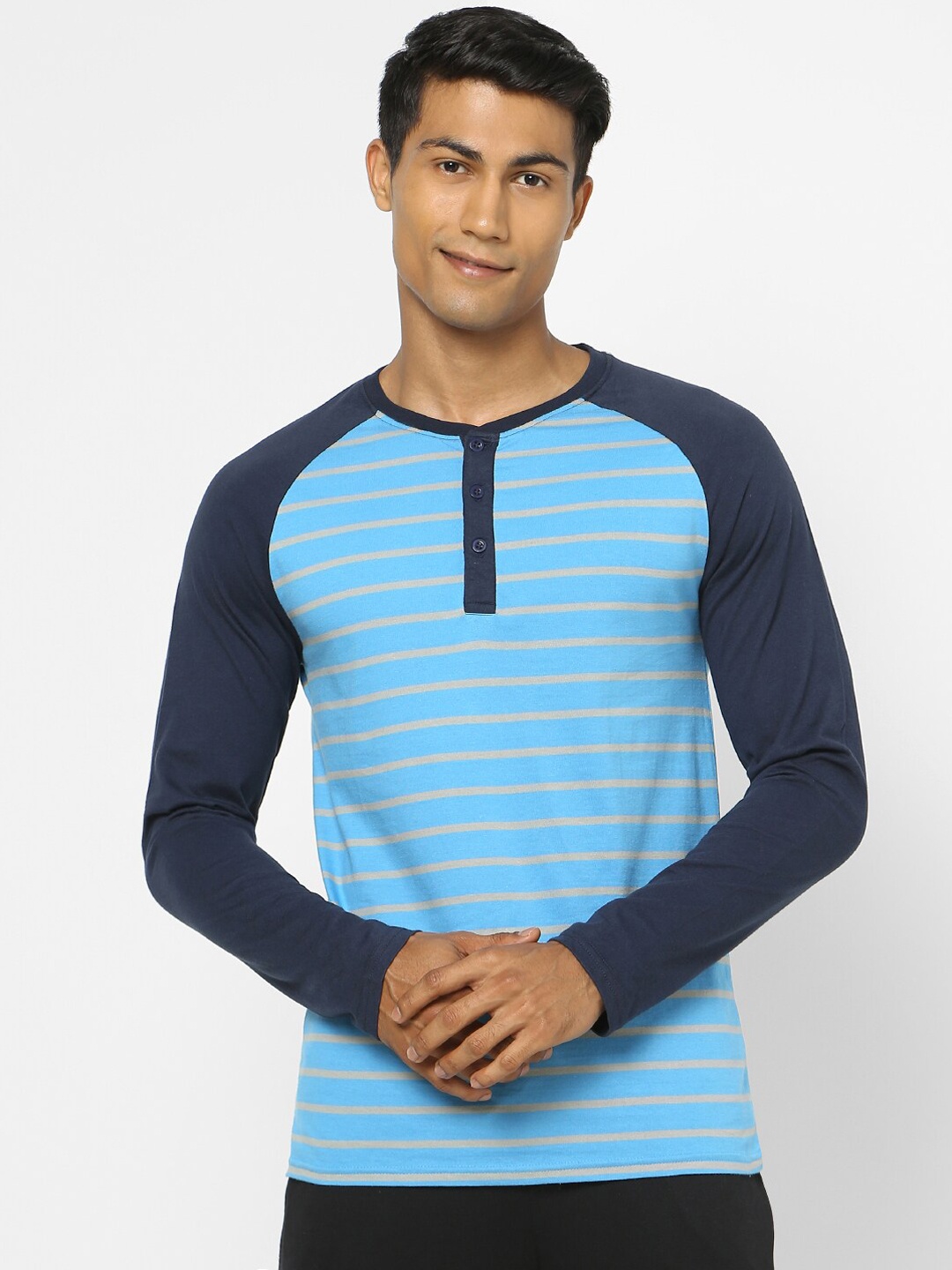 

Ajile by Pantaloons Men Blue Striped Cotton Lounge T-shirt
