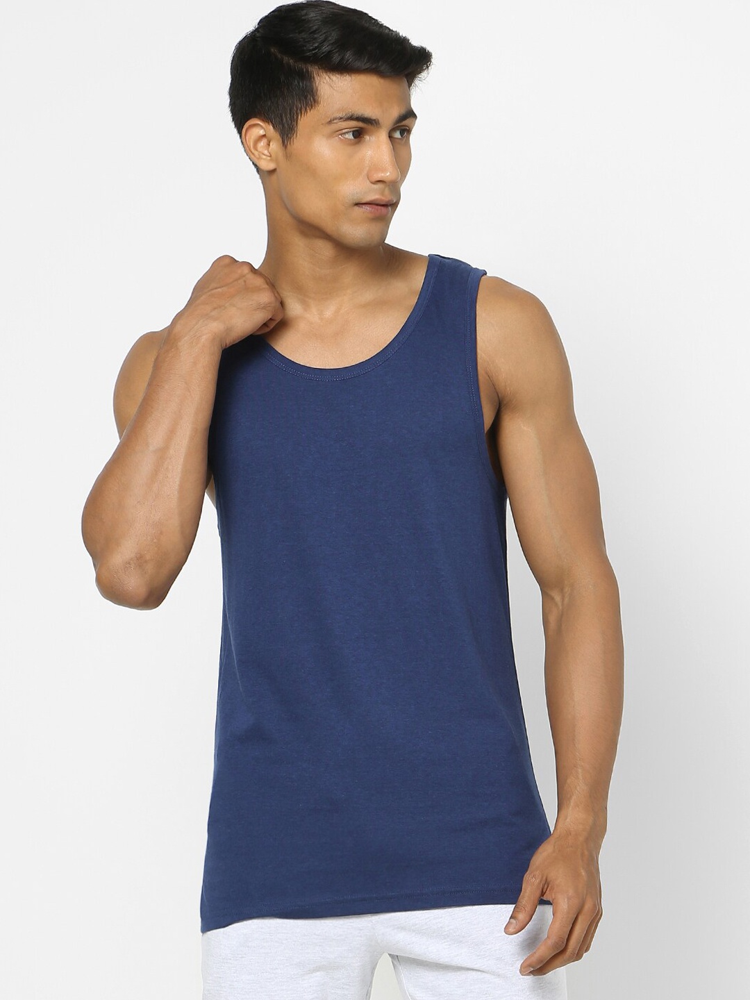 

Ajile by Pantaloons Men Solid Cotton Innerwear Vest, Navy blue