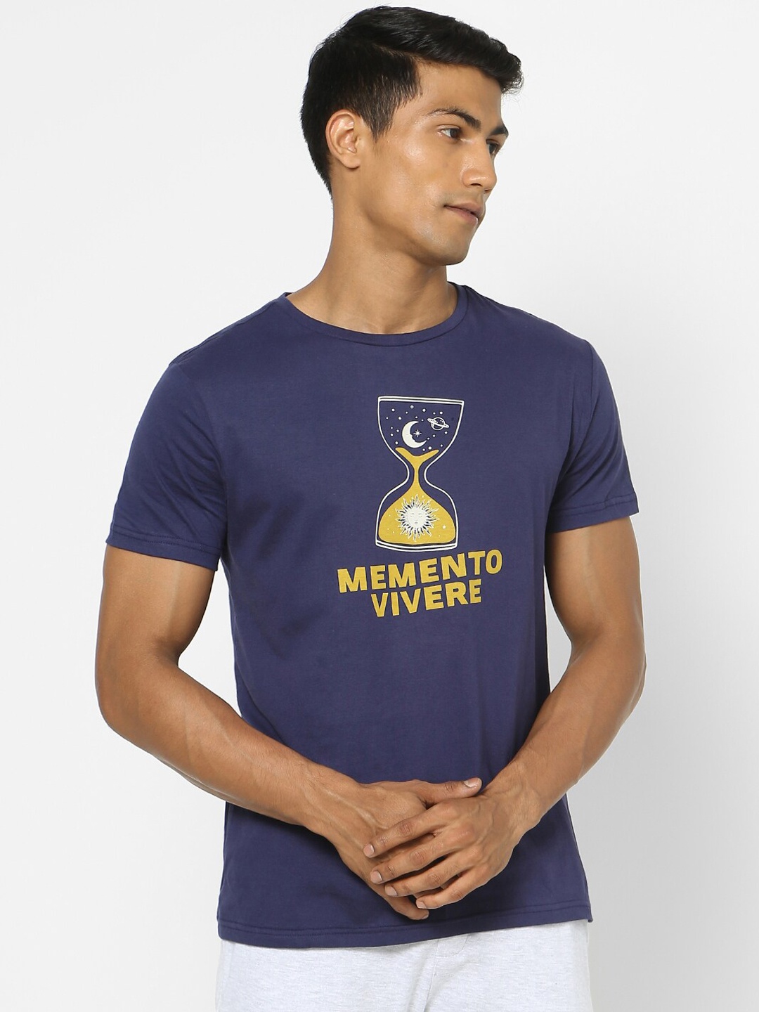 

Ajile by Pantaloons Men Navy Blue Printed Cotton Lounge Tshirt