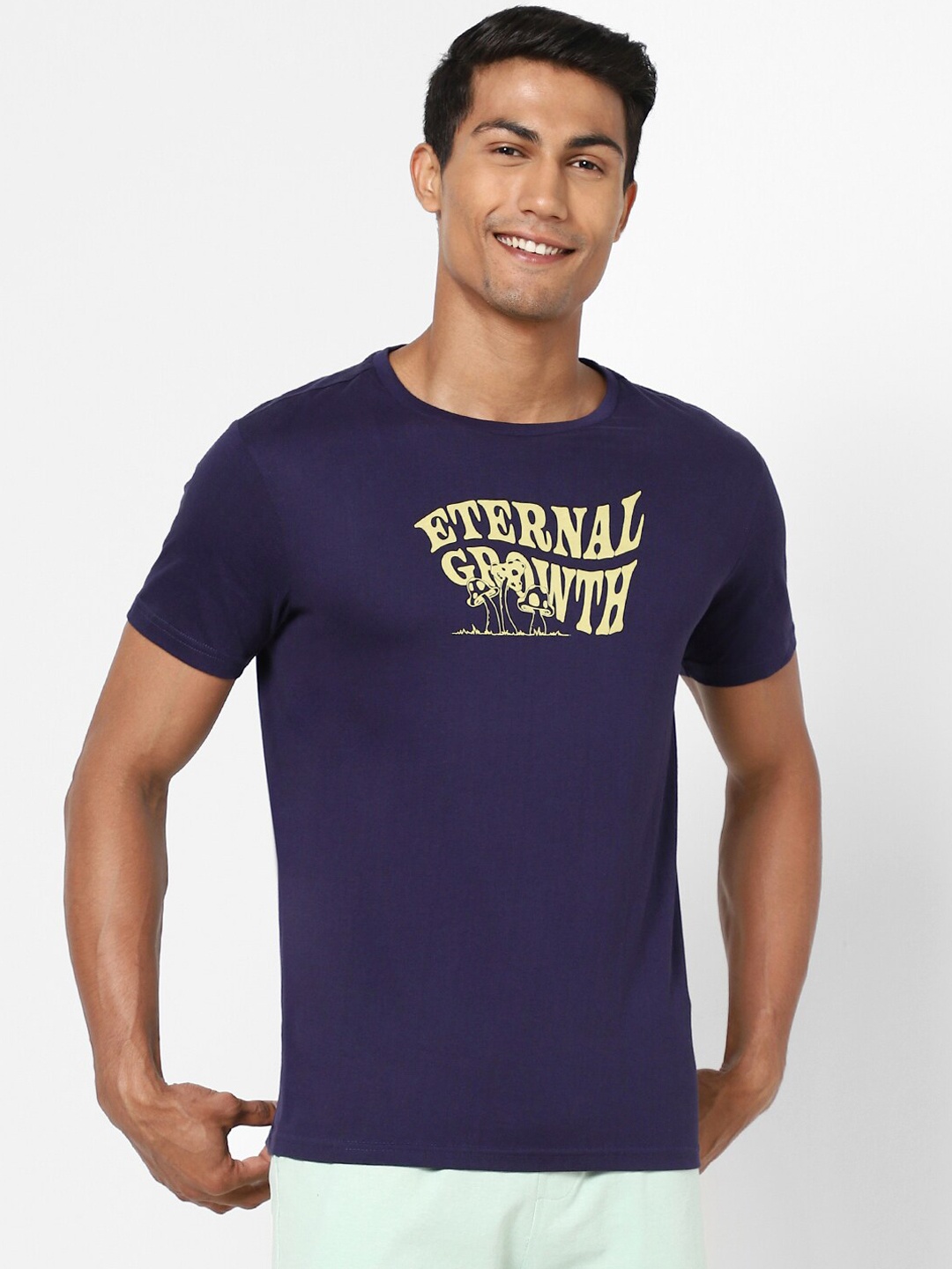 

Ajile by Pantaloons Men Navy Blue Printed Cotton Lounge T-shirt