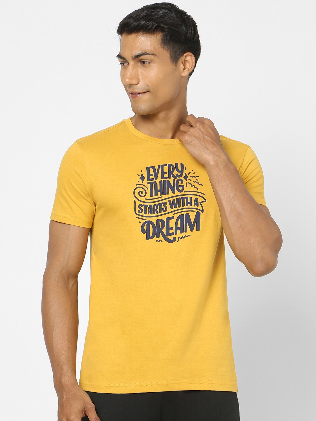 

Ajile by Pantaloons Men Mustard Yellow Printed Cotton Lounge Tshirt