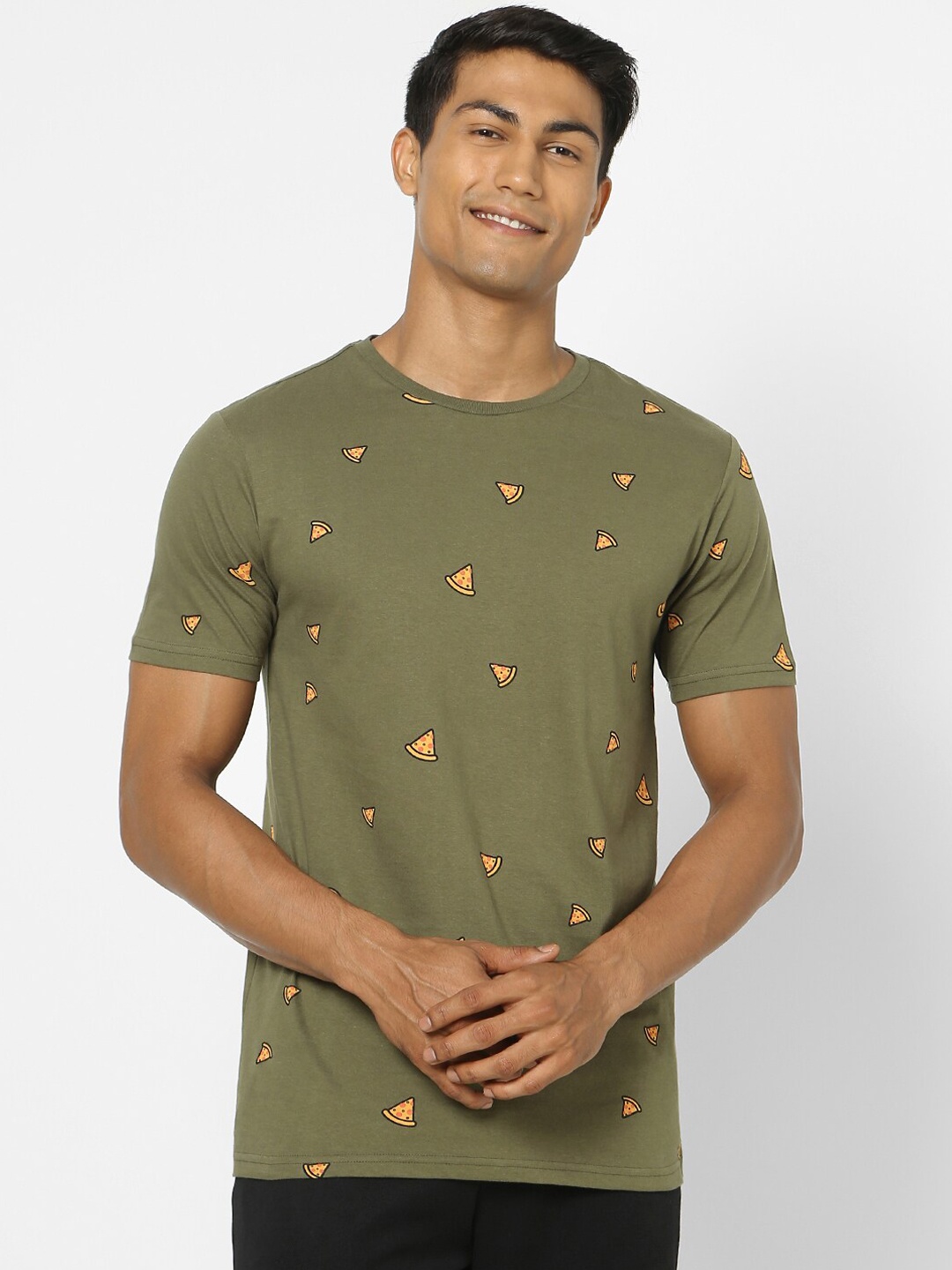 

Ajile by Pantaloons Men Olive Green Printed Cotton Lounge Tshirt