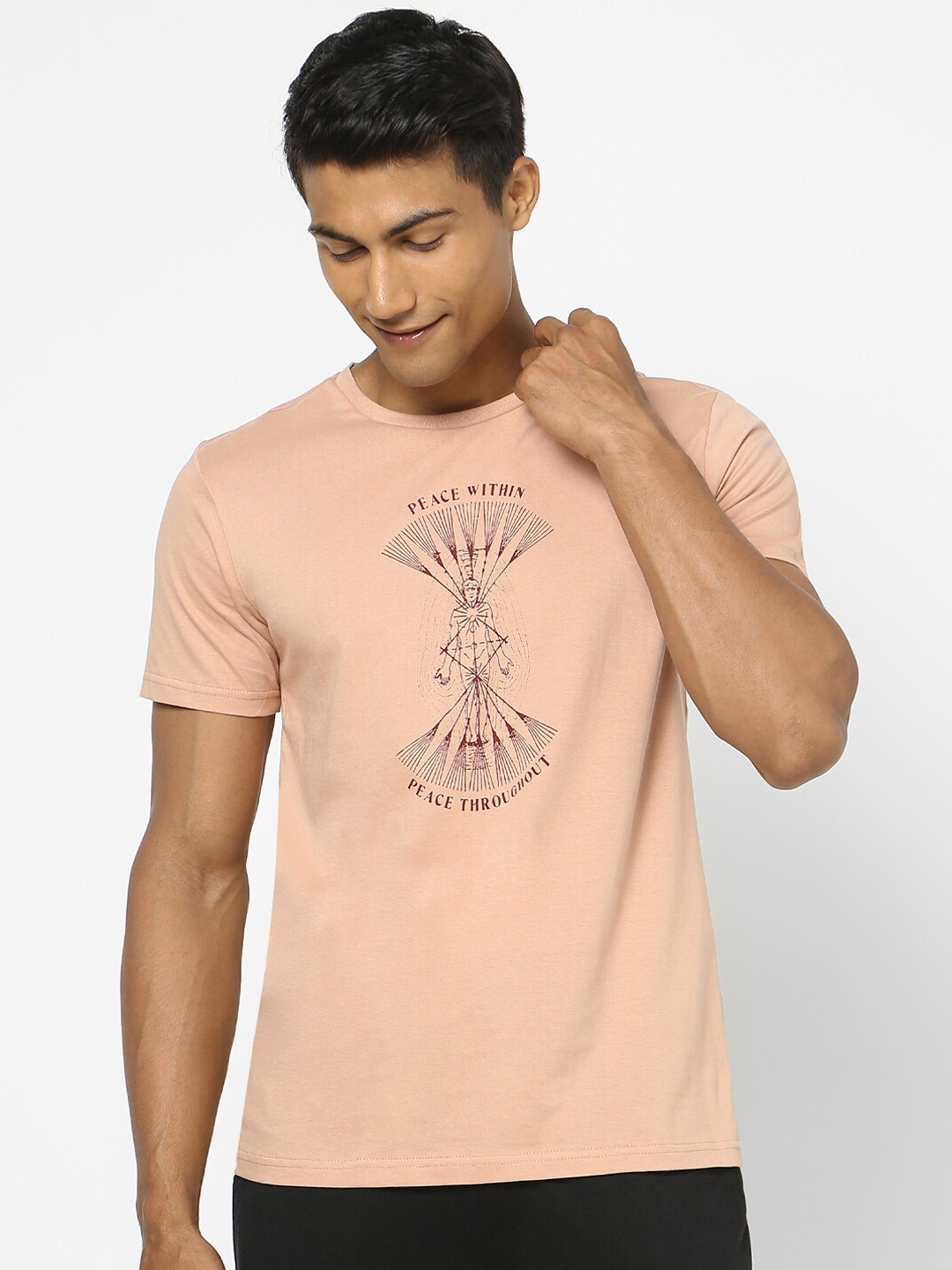 

Ajile by Pantaloons Men Peach Colored Printed Cotton Lounge Tshirt