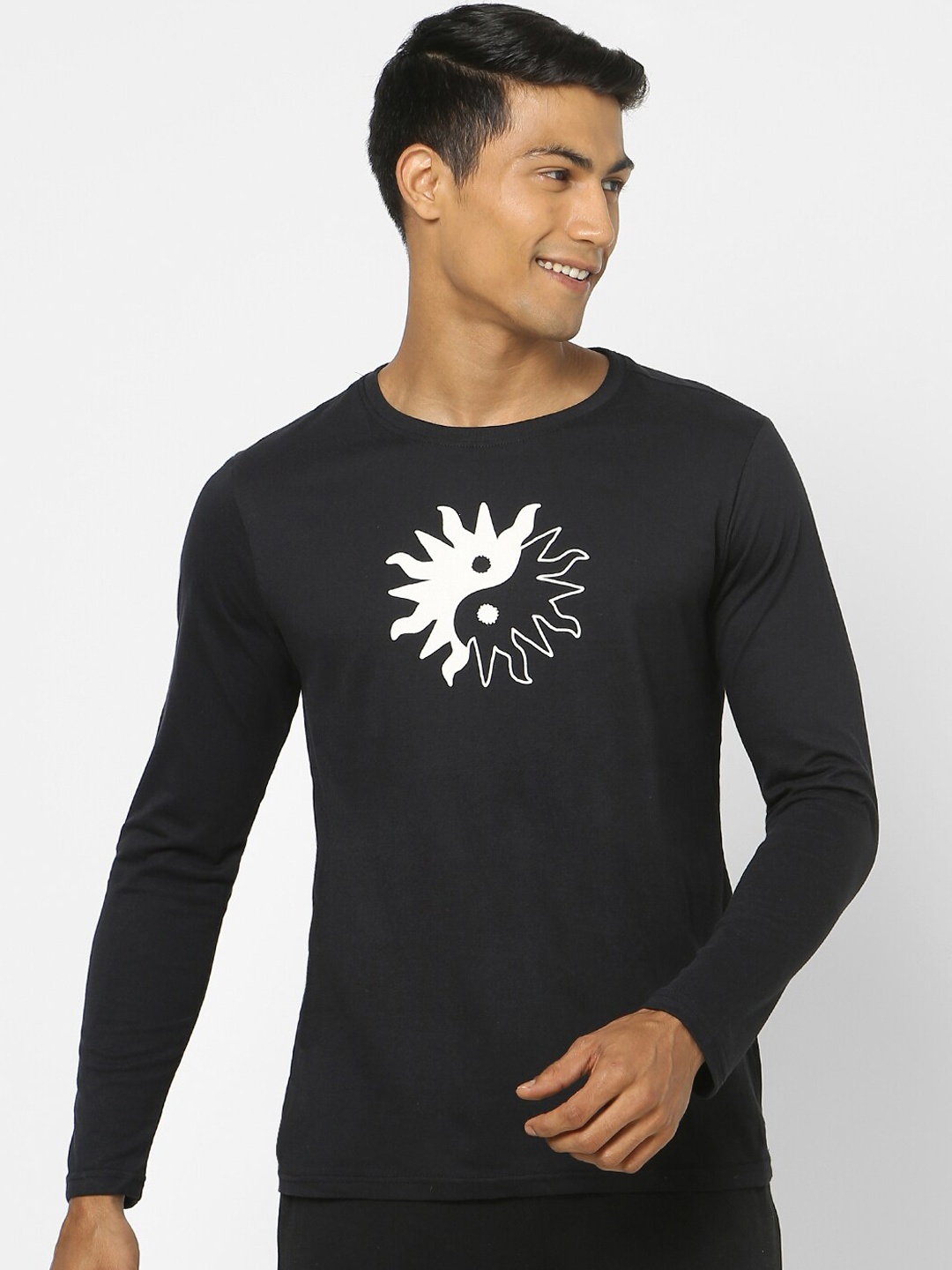 

Ajile by Pantaloons Men Black Printed Cotton Lounge Tshirts