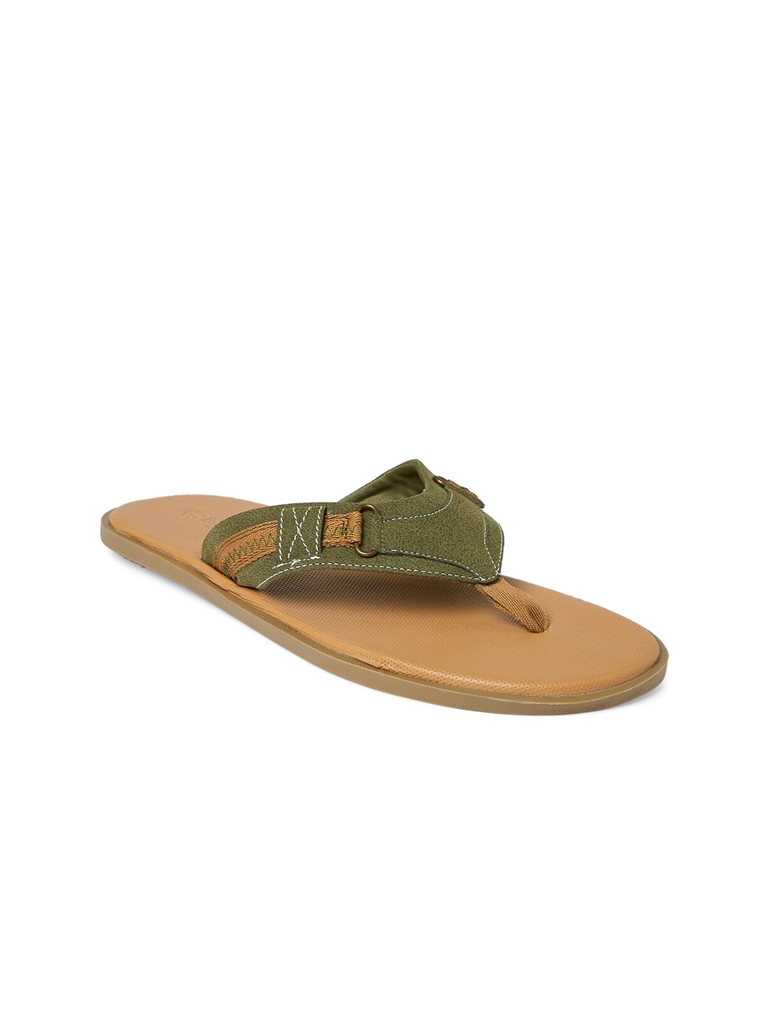 

BYFORD by Pantaloons Men Olive Green & Beige Solid Slip-On Comfort Sandals