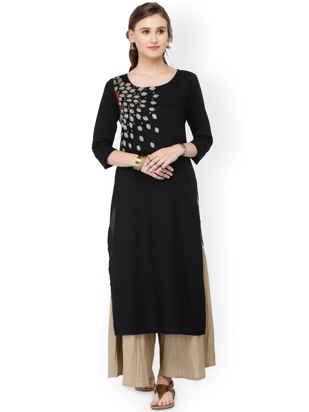 

Varanga Women Black & Beige Zari Embroidered Solid Kurta with Palazzos